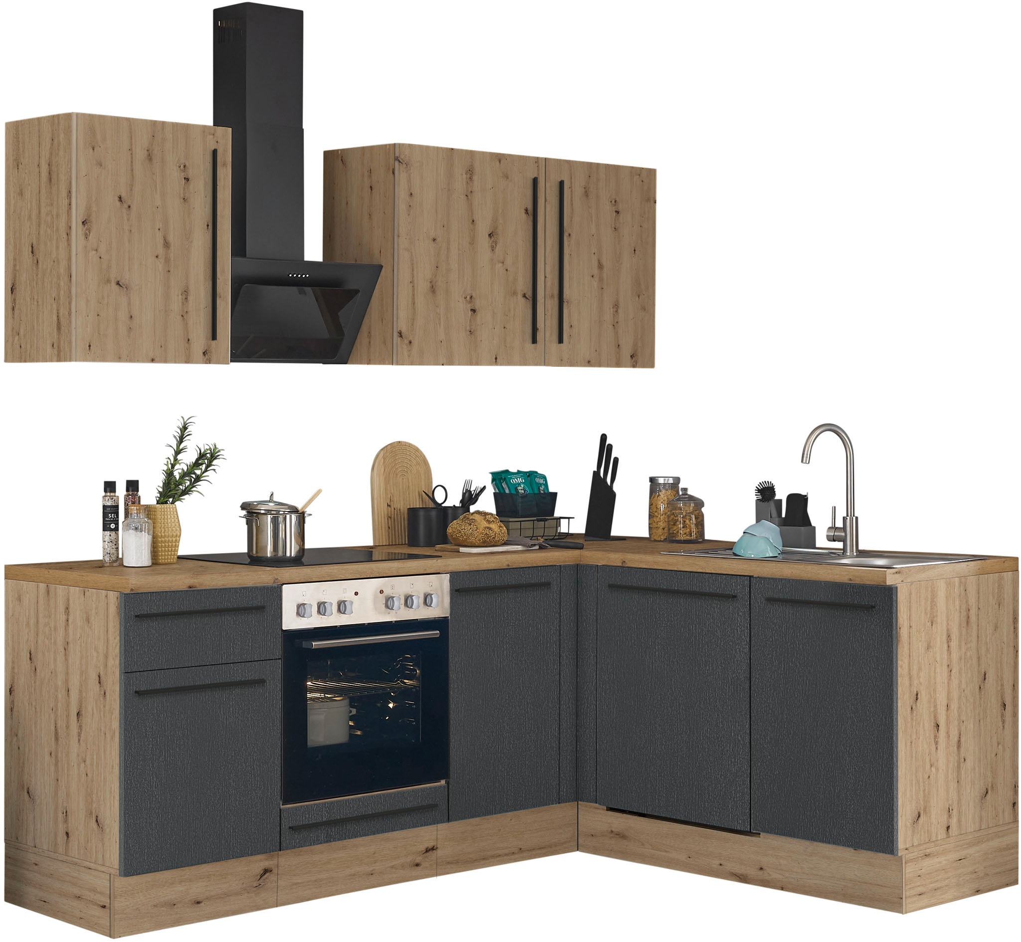 KOCHSTATION Winkelküche »Florida, Stellbreite 220x175 cm« wahlweise mit E-Geräten, mit Softclose für Türen und Schubkästen