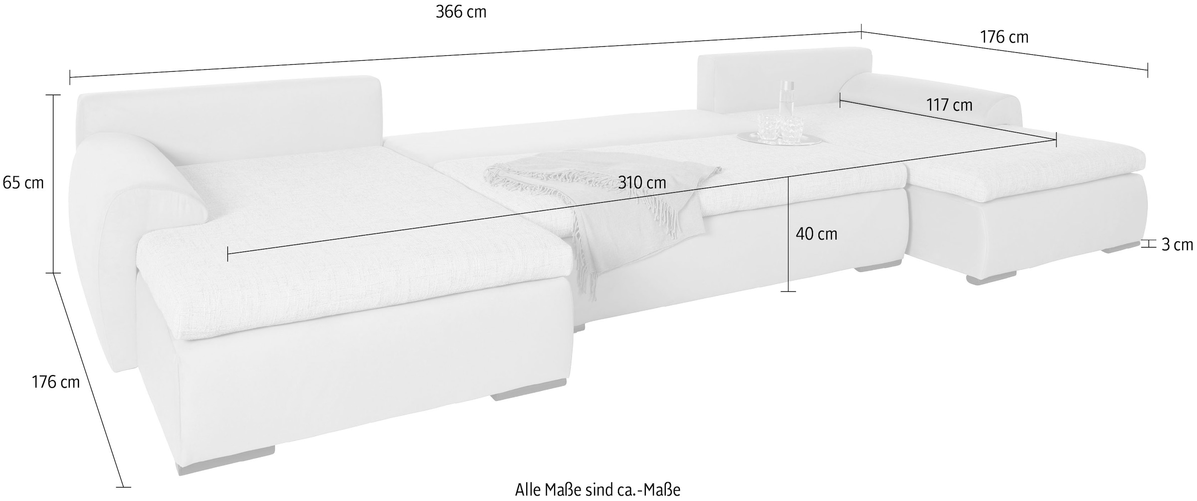 Home affaire Wohnlandschaft »Win U-Form«, wahlweise mit Bettfunktion und Bettkasten