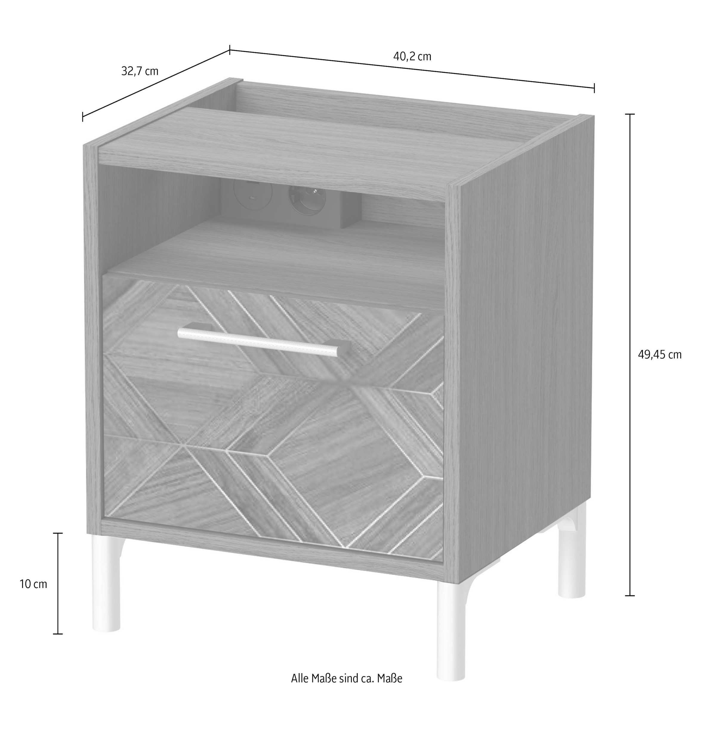 Schildmeyer Nachtschrank »Glenn, mit smarter Ladestation & Steckdose, Made in Germany« 1 Stk. tlg. Nussbaum Art-Déco Design mit eleganten Goldakzenten, Made in Germany