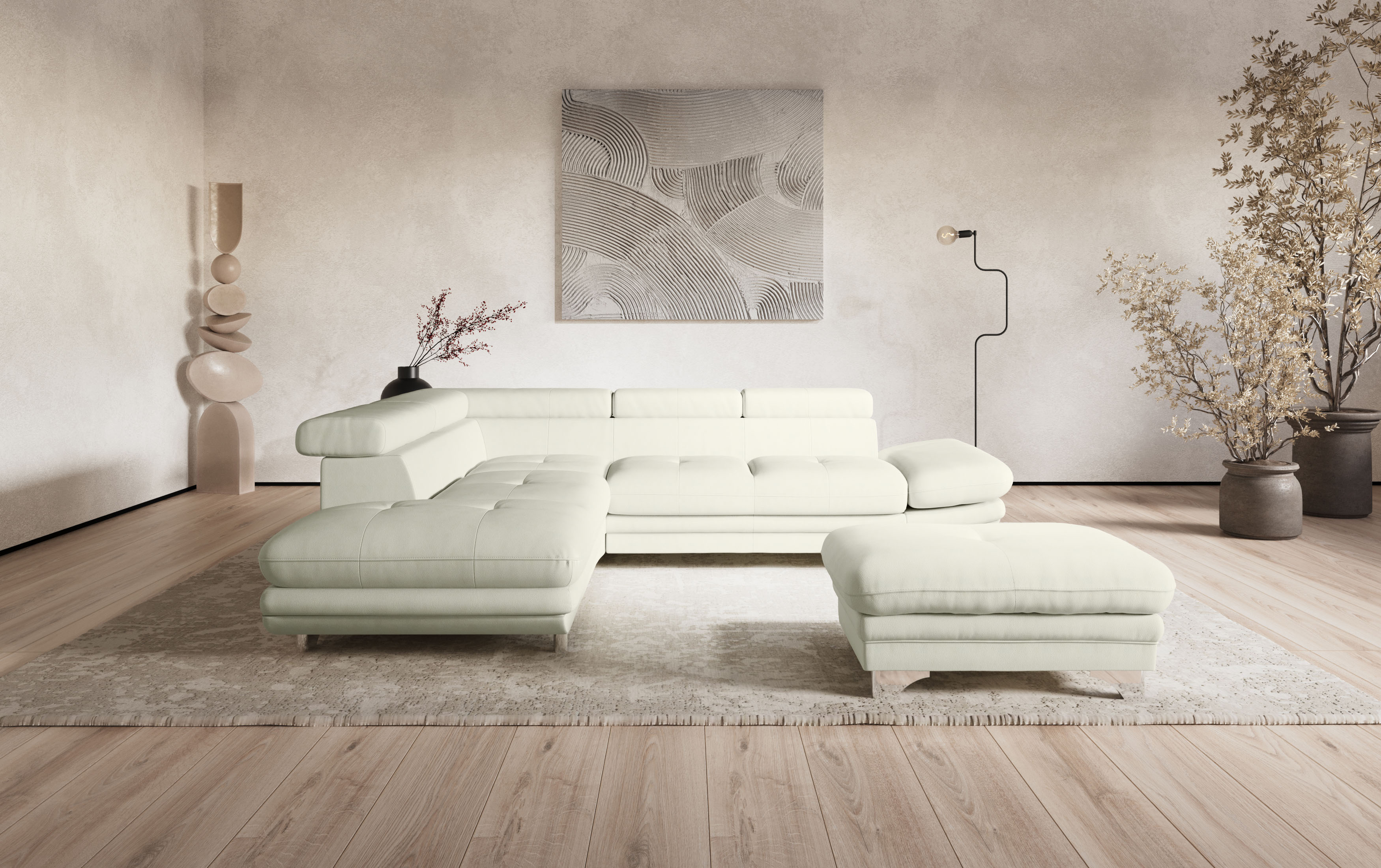 COTTA Ecksofa "Enterprise L-Form, B: 277 cm x L: 238 cm, bequeme Wellenunterfederung" Arm- & Kopfteilverstellung, optional Schlaffunktion