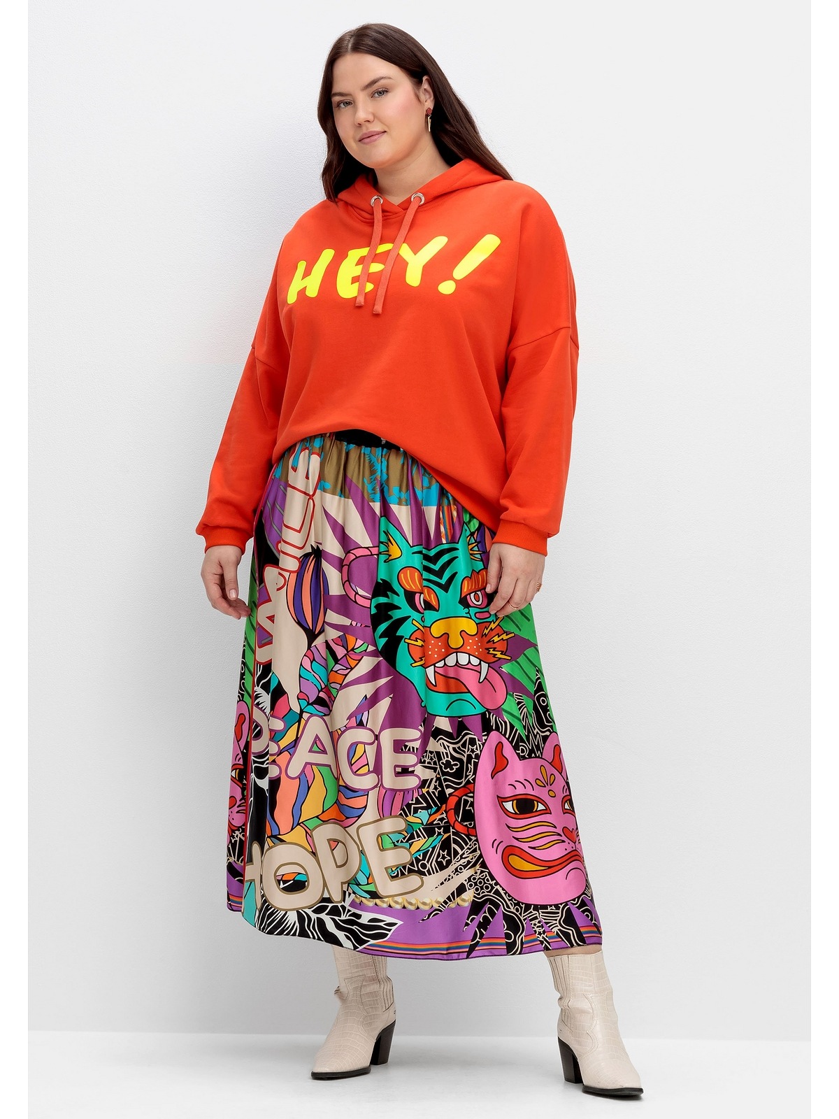 Sheego Kapuzensweatshirt »Große BAUR mit | Neon-Frontdruck kaufen Größen«