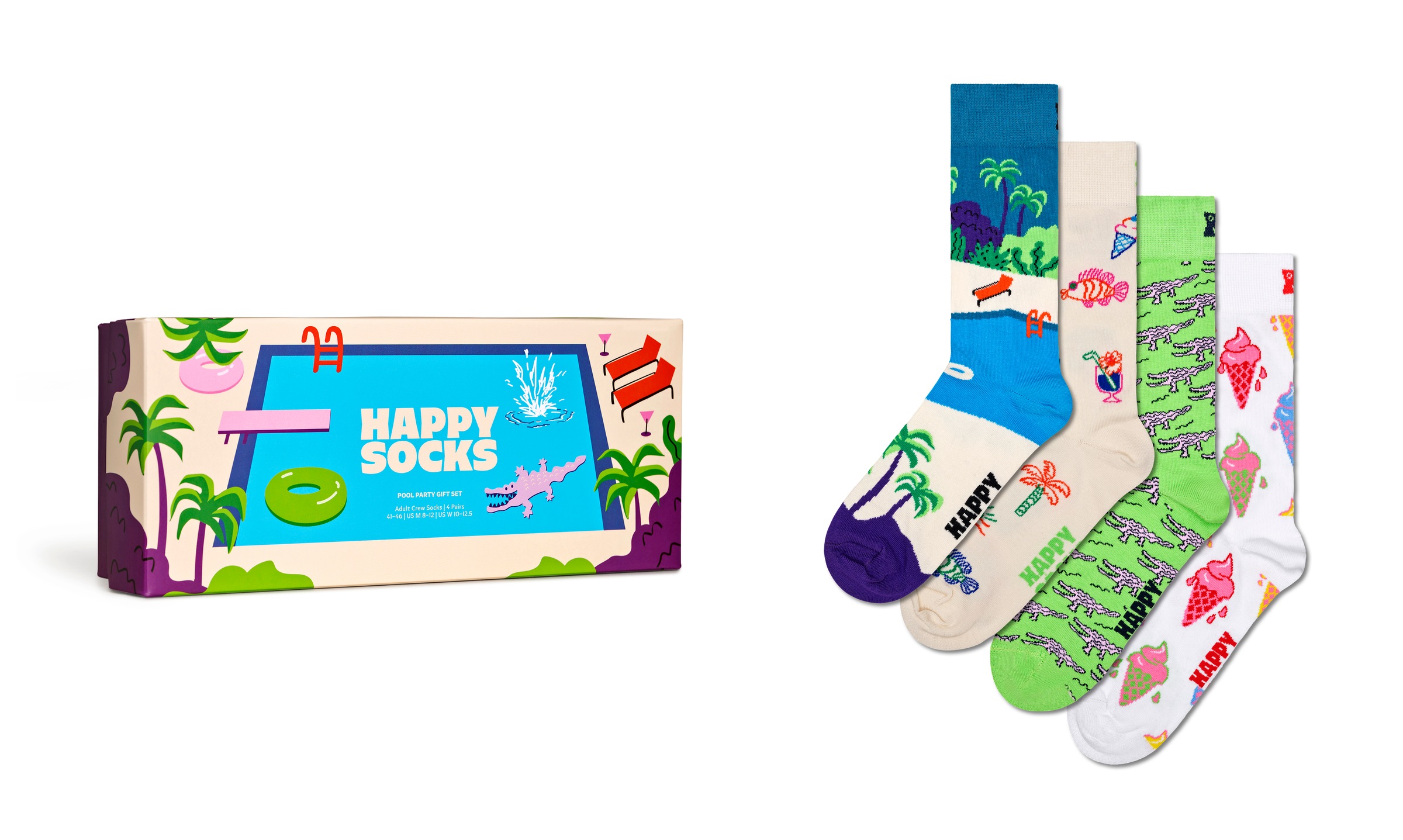 Happy Socks White 4-Pack Pool Party Crew Socks Gift Set