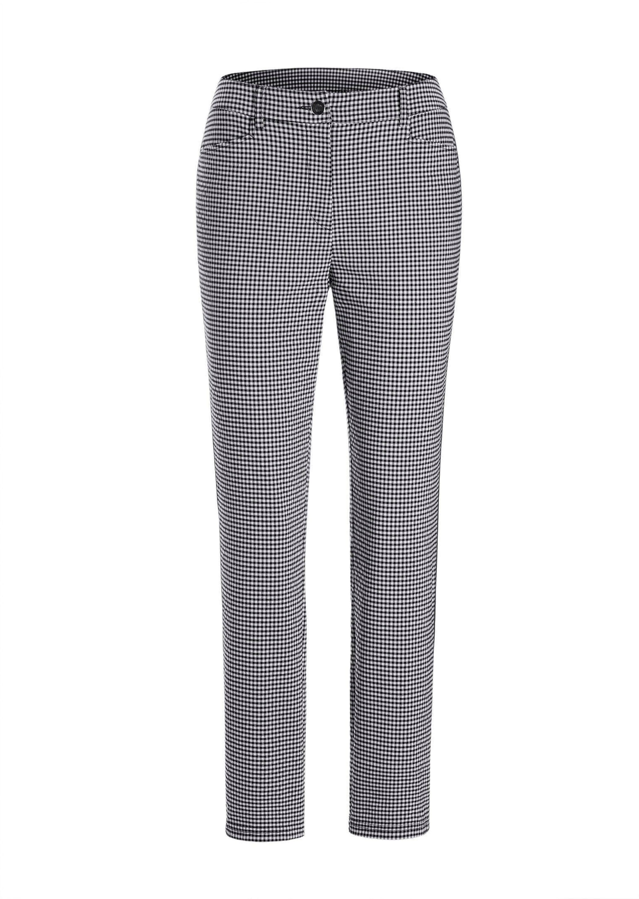 GOLDNER "Kurzgröße Lange Slim Fit Hose LOUISA in schwarz" Kontrastpaspel in Seitennaht