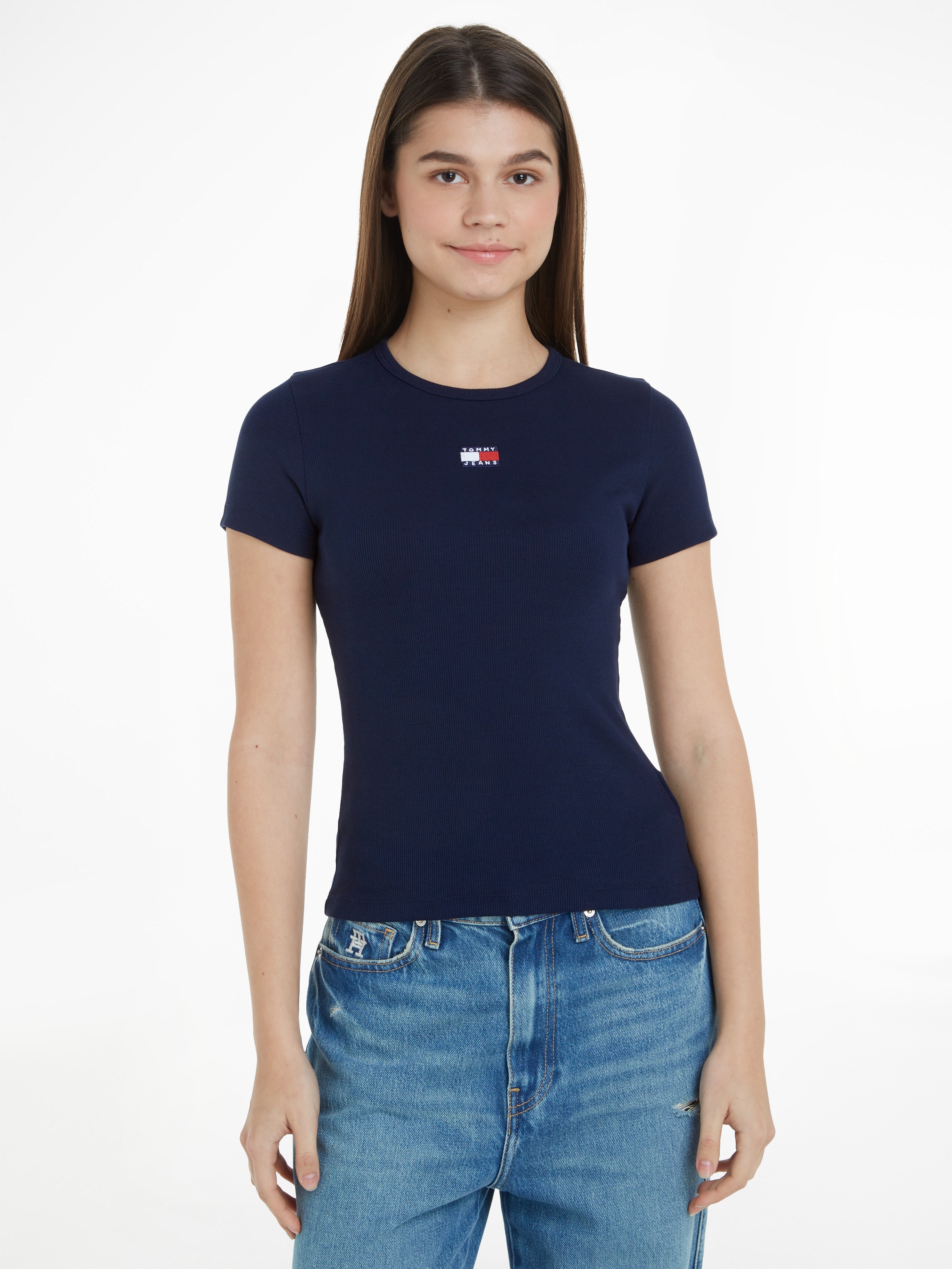Tommy Jeans T-Shirt »TJW SLIM BADGE RIB TEE«, in Rippoptik
