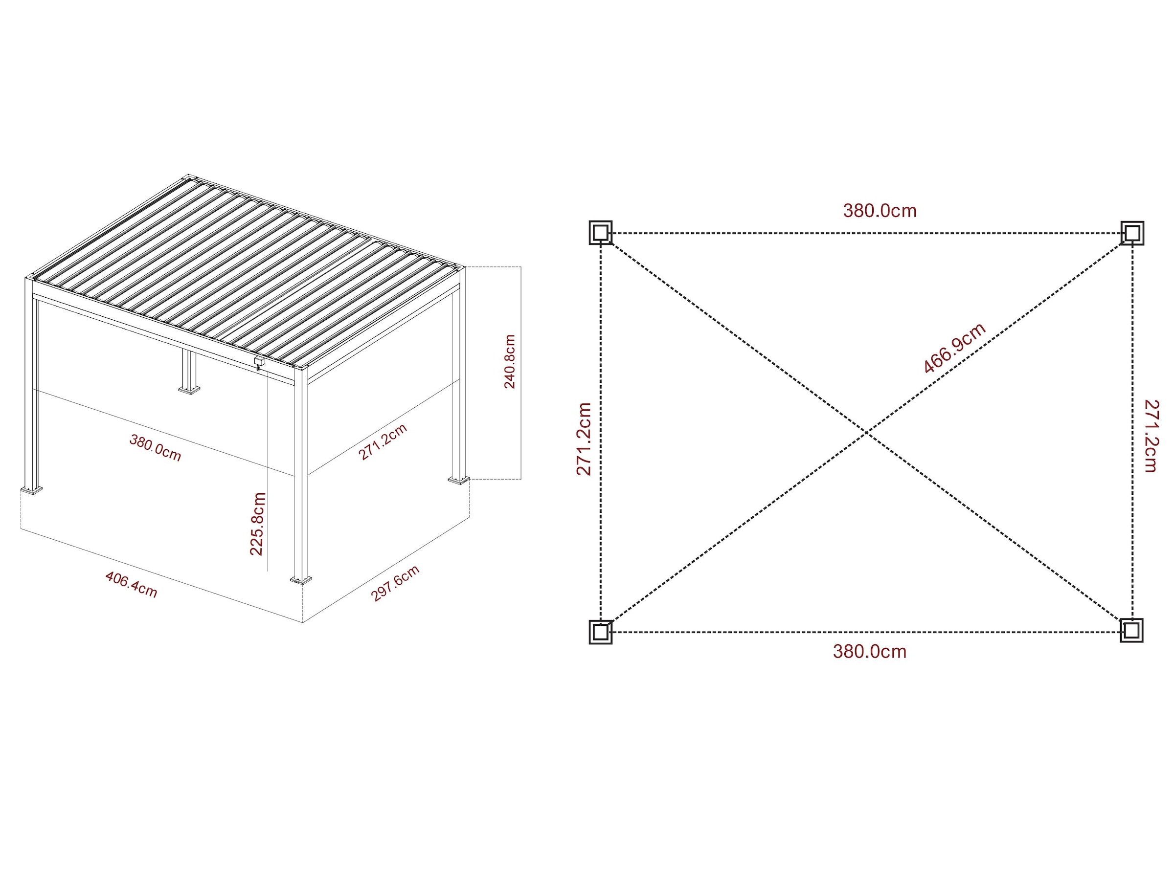 KONIFERA Pavillon »Pergola Alhambra Steel« verschiedene Größen, ohne Seitenteile