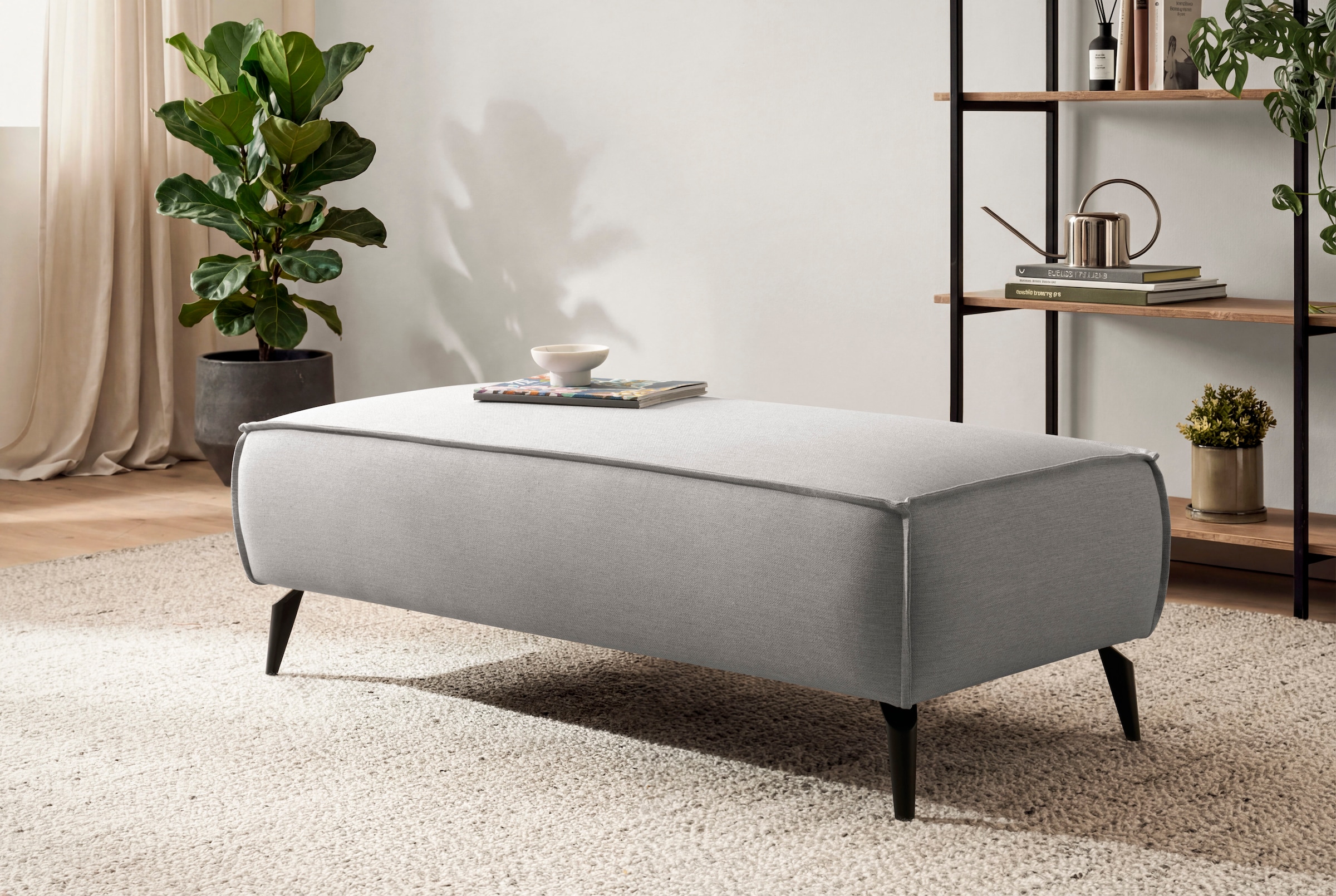 OTTO home Wohnlandschaft »TVINNU Leinenoptik, 354, mit Hocker« Recamiere rechts/links, stellbar zum Schlafsofa (Krokodilverbinder)