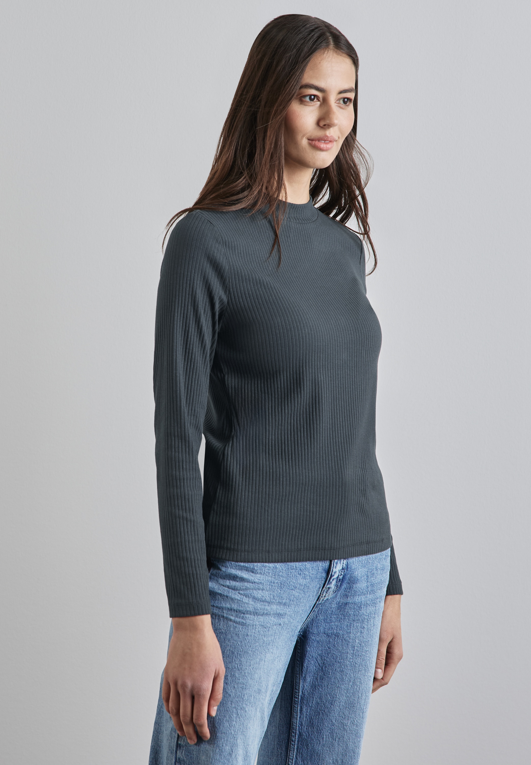 STREET ONE Langarmshirt, aus Baumwolle mit Stretchante günstig online kaufen