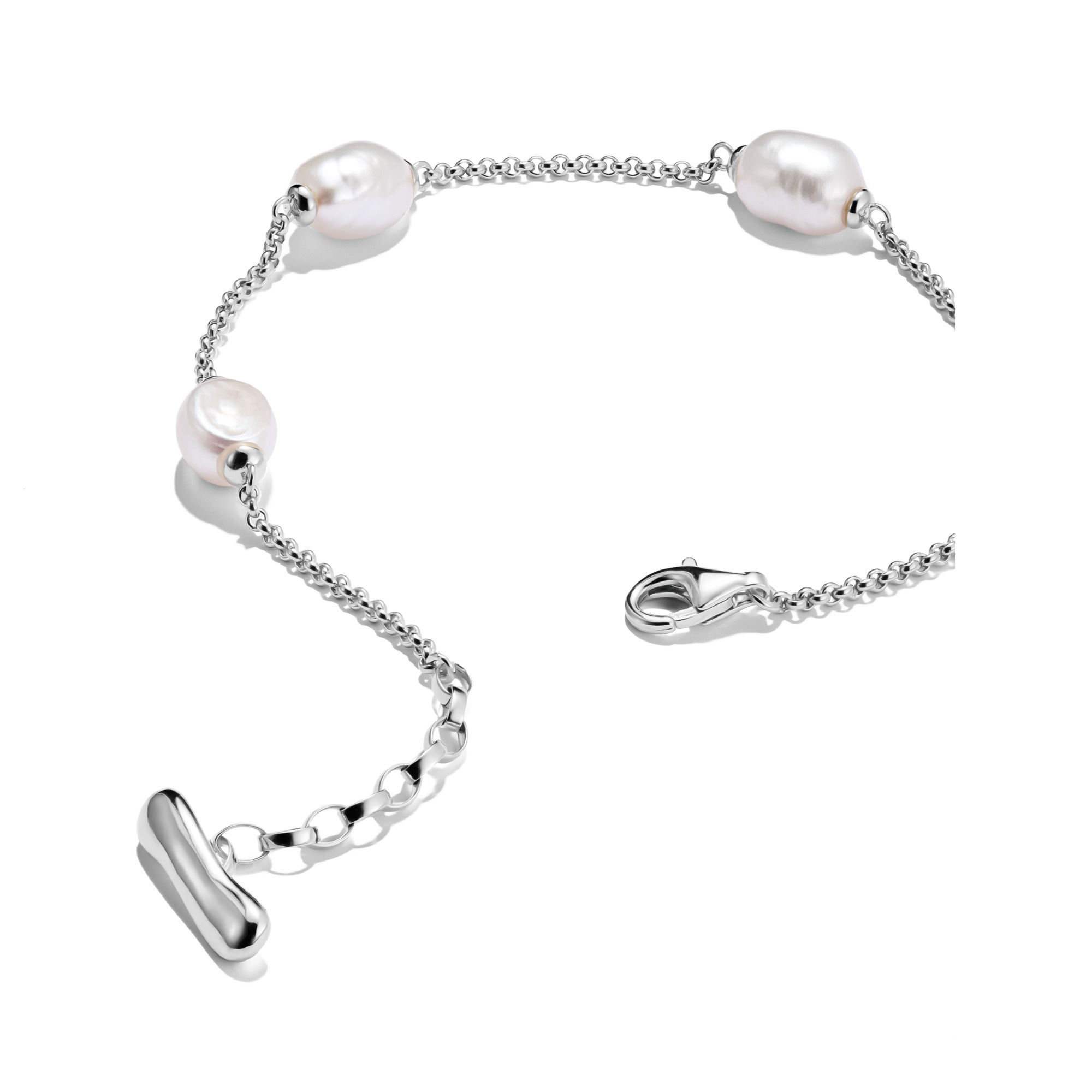 Perlenarmband THOMAS SABO "Natural Beauty Armband fein, Bold Elegance" Gr. 19, bunt (silberfarben, weiß), Armbänder, Damen, 19, Perlen Silber 925 (recycelt), Perlen, Silber 925 (recycelt), Perlenarmband, mit Süßwasserzuchtperle 2