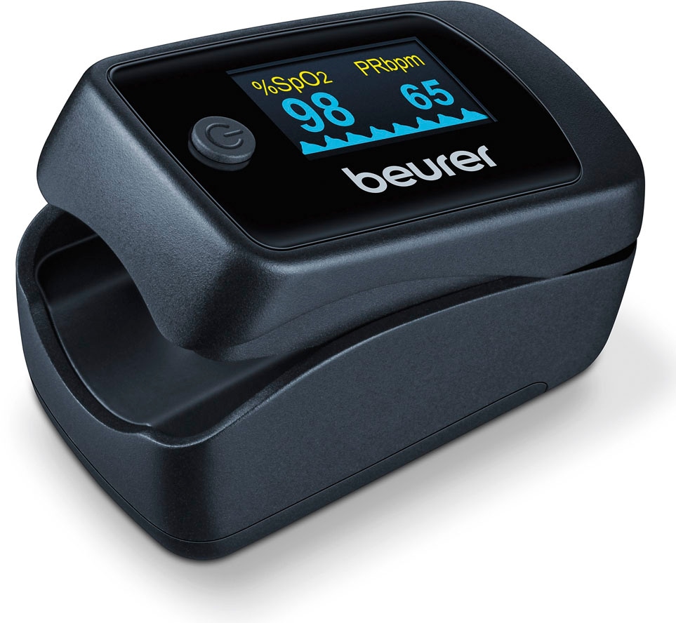 BEURER Pulsoximeter "PO 45, Sauerstoffsättigung ohne Blutabnahme messen", schwarz, Blutdruckmessgeräte, mit einer Symbolanzeige auf dem Farbdisplay