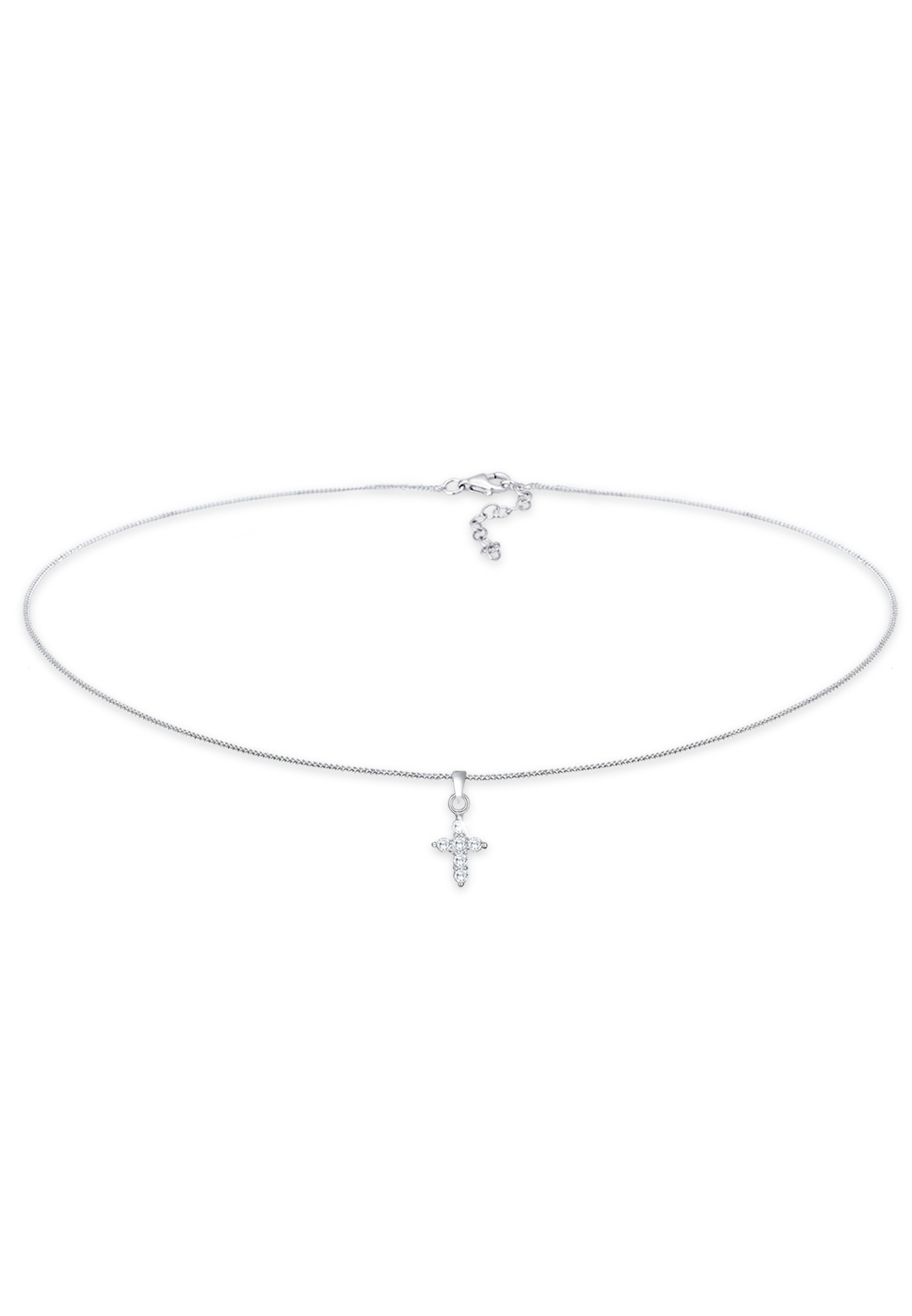 Collier ELLI "Choker Kreuz Religion Zirkonia 925 Silber", silber, Halsketten, Damen, 36,mit Stein, Silber 925 (Sterlingsilber), L: 36, Kreuzkette Silberkette Collier