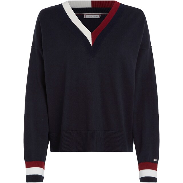 Tommy Hilfiger V-Ausschnitt-Pullover »GS CO V-NK SWEATER«, mit Global Stripe  am Ausschnitt & Ärmelbündchen für kaufen | BAUR