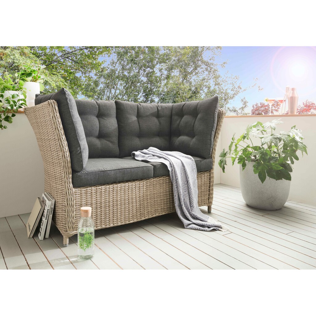 Destiny Gartenlounge-Bank »PALMA«, (1x 2er Bank, inkl. Auflagen), Polyrattan, Aluminium