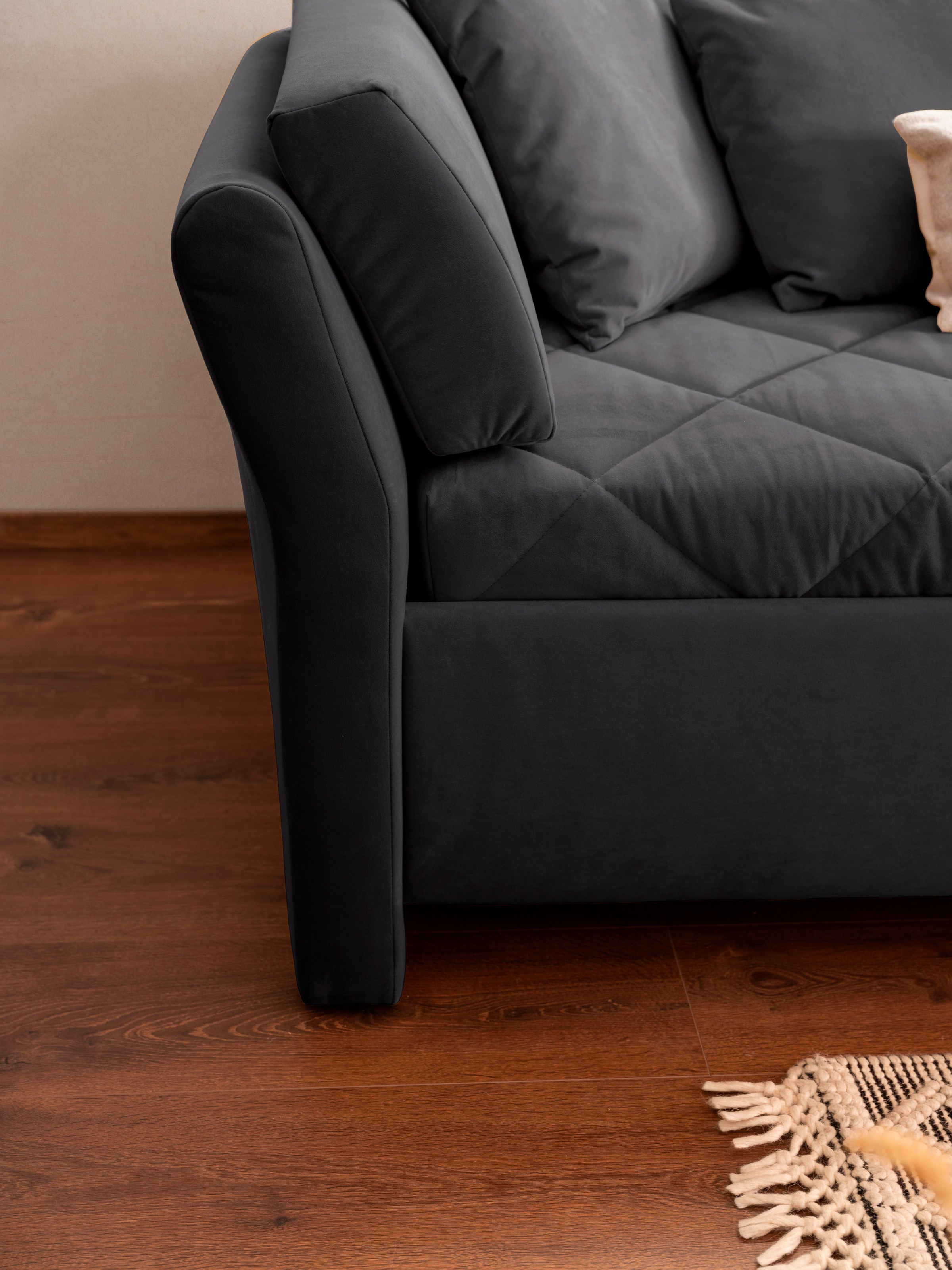 alina Schlafsofa, Bettkasten, Zierkissen-Set aus: 2 Stk. 40x40cm, 1 Stk. 30x30cm