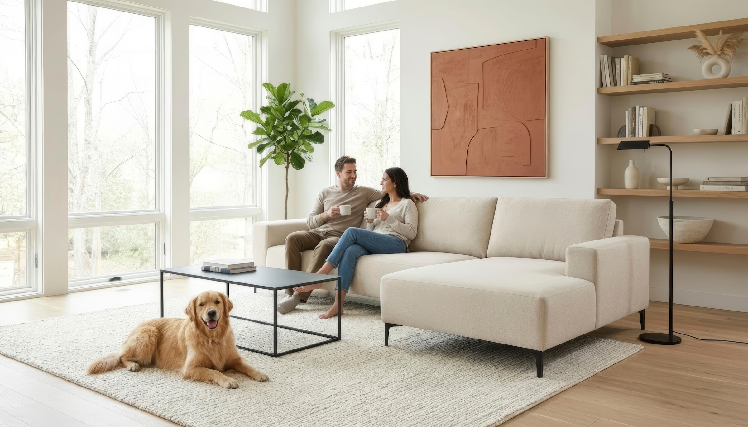 OTTO home Ecksofa »Tournon, L-Form, Breite 262 cm, Webstoff, Chenille« Designsofa im nordischen Stil, Wellenunterfederung, Metallfüße