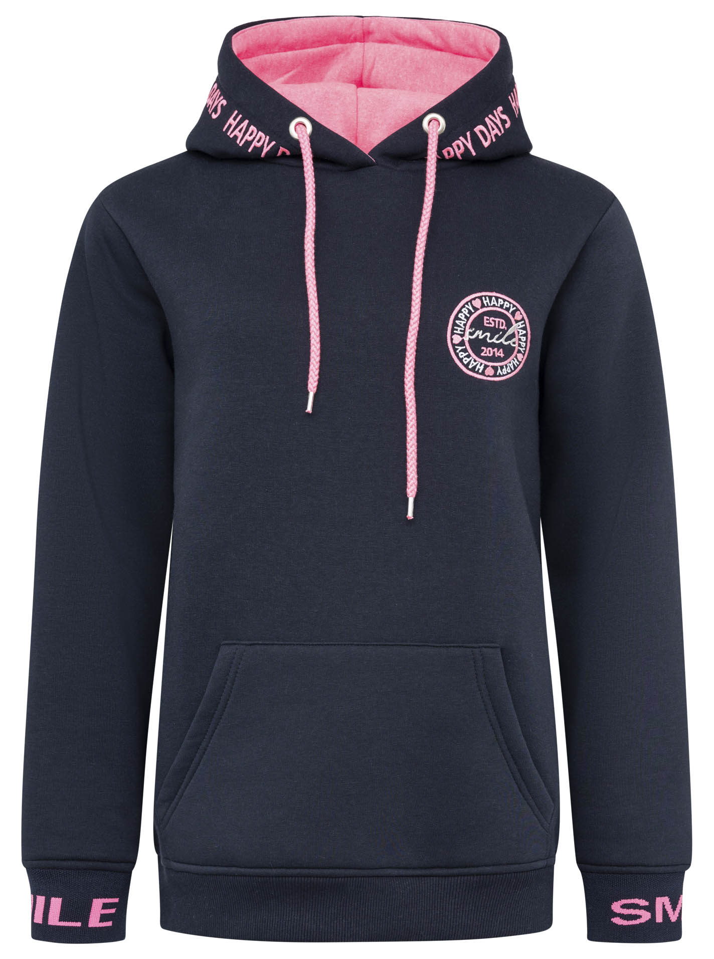 Thumbnail - Zwillingsherz Hoodie ""Happy Days"" gestickte pinke Details, Kapuze, Kordelzug, Tasche vorne, Rippbündchen