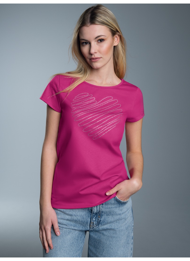 Trigema T-Shirt »TRIGEMA Slim Fit T-Shirt mit glitzerndem Herz-Printmotiv«, (1 tlg.)