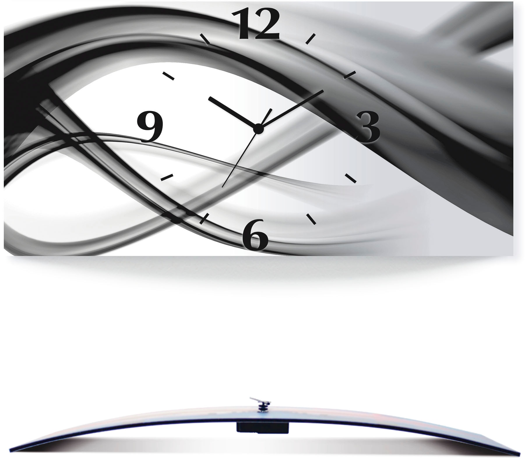 Artland Wanduhr ohne Tickgeräusche Alu 60x30 cm Quarz Uhr Silber Modern Cool S7K 