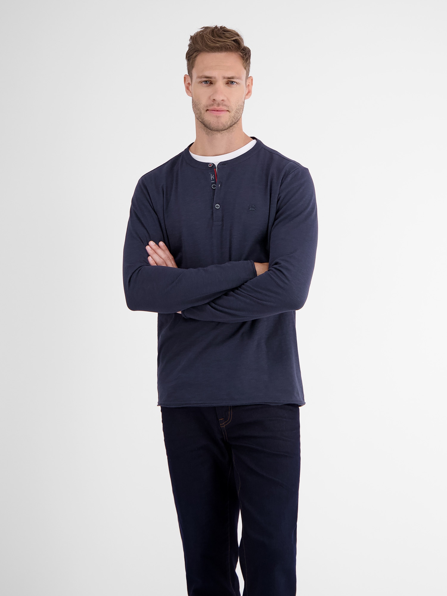 LERROS Langarmshirt "LERROS Slub-Jersey Serafino, Longsleeve"