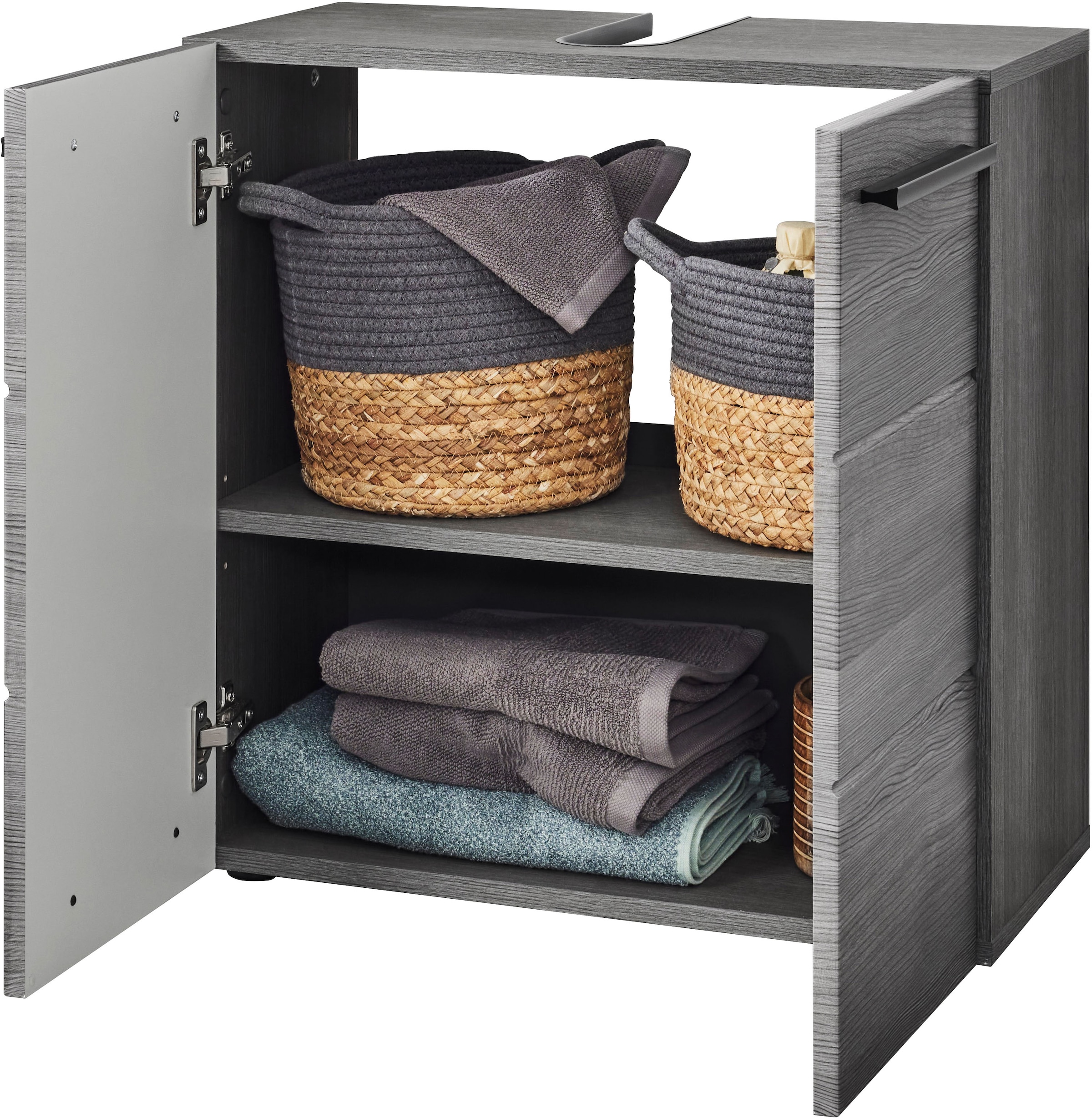 BASIC by Balculina Waschbeckenunterschrank »Silver,Badezimmerschrank BxHxT 60x70x20«, (1 St.), Breite 60cm, Tür L/R monierbar, FSC-Mix 70%