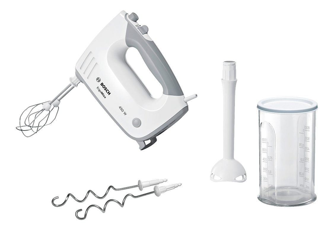 BOSCH Handmixer »ErgoMixx MFQ36440«, 450 W, 2 Rührbesen, 2 Edelstahl-Knethaken, Pürierstab, Becher