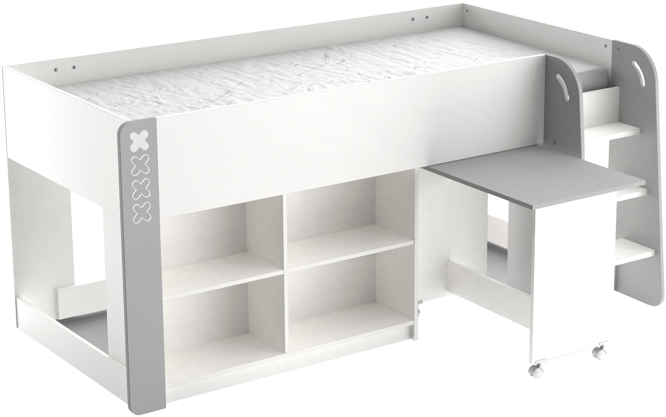 Demeyere GROUP Hochbett "HAMPTON", Kombi Bett mit Schreibtisch auf Rollen, günstig online kaufen