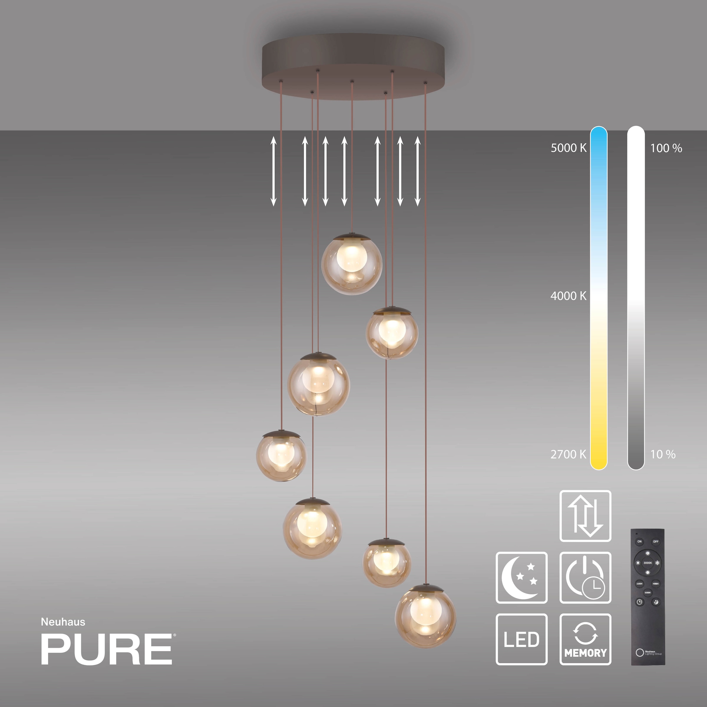 Neuhaus PURE LED Pendelleuchte »PURE Popup« LED-Board 1 Stk. warmweiß - kaltweiß Comfort Lift, CCT, dimmbar über Fernbedienung