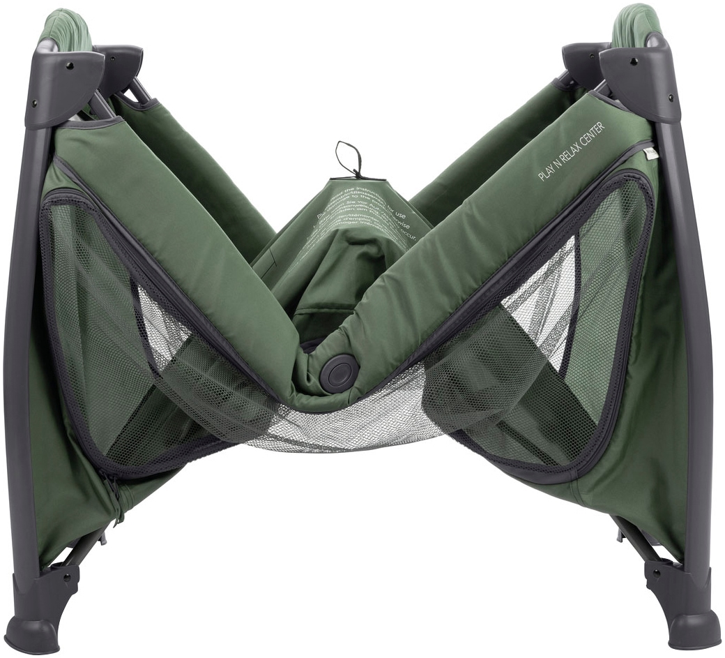 Hauck Baby-Reisebett »Play N Relax Center, darkgreen«, inkl. Neugeboreneneinhang, Wickelmulde, Ausstieg, Räder