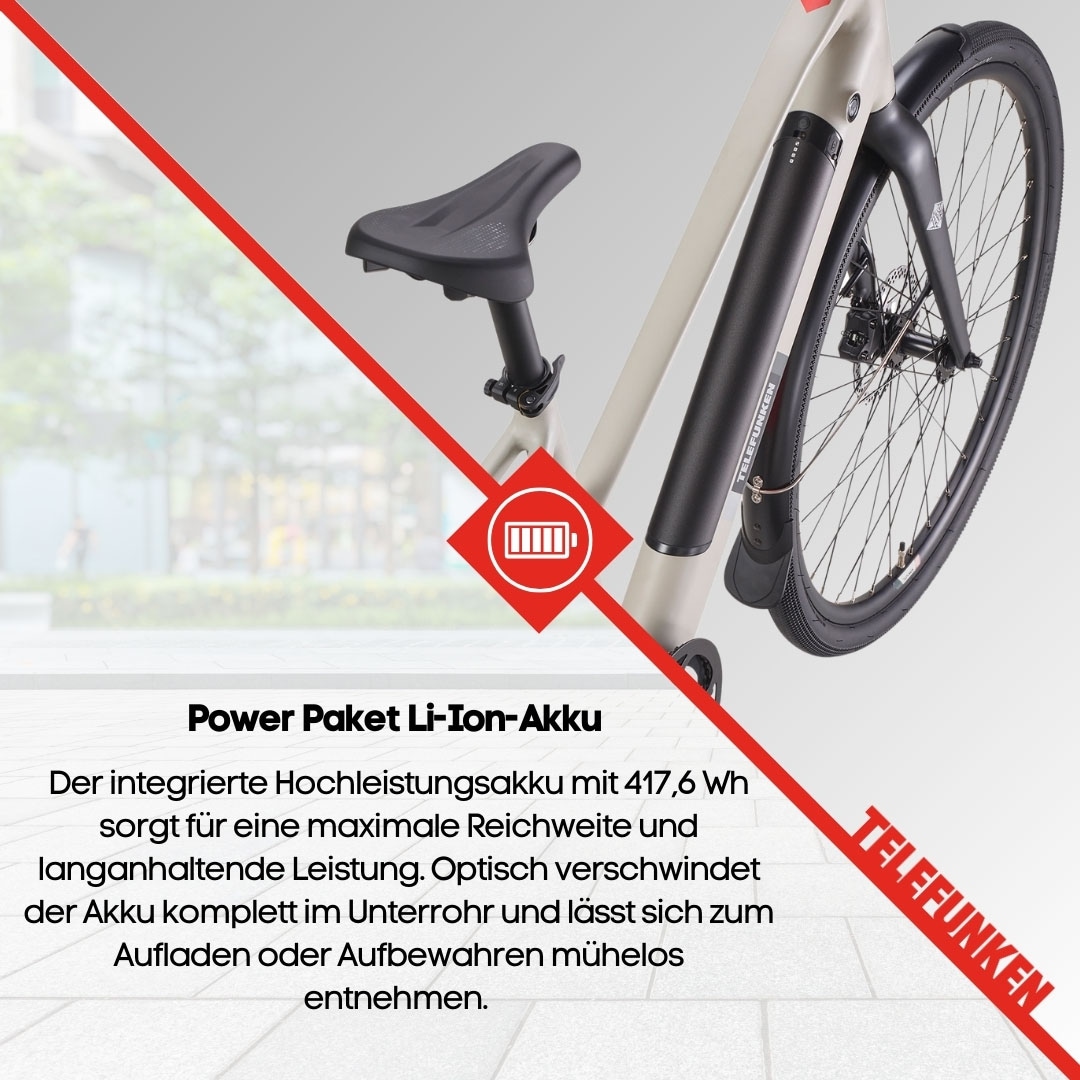 Telefunken E-Bike »UH210 Damen«, 7 Gang, Shimano, Heckmotor 250 W, (28 Zoll, Straßenzulassung, Drehmomentsensor), Pedelec, Elektrofahrrad für Damen, Urbanbike, Cityrad