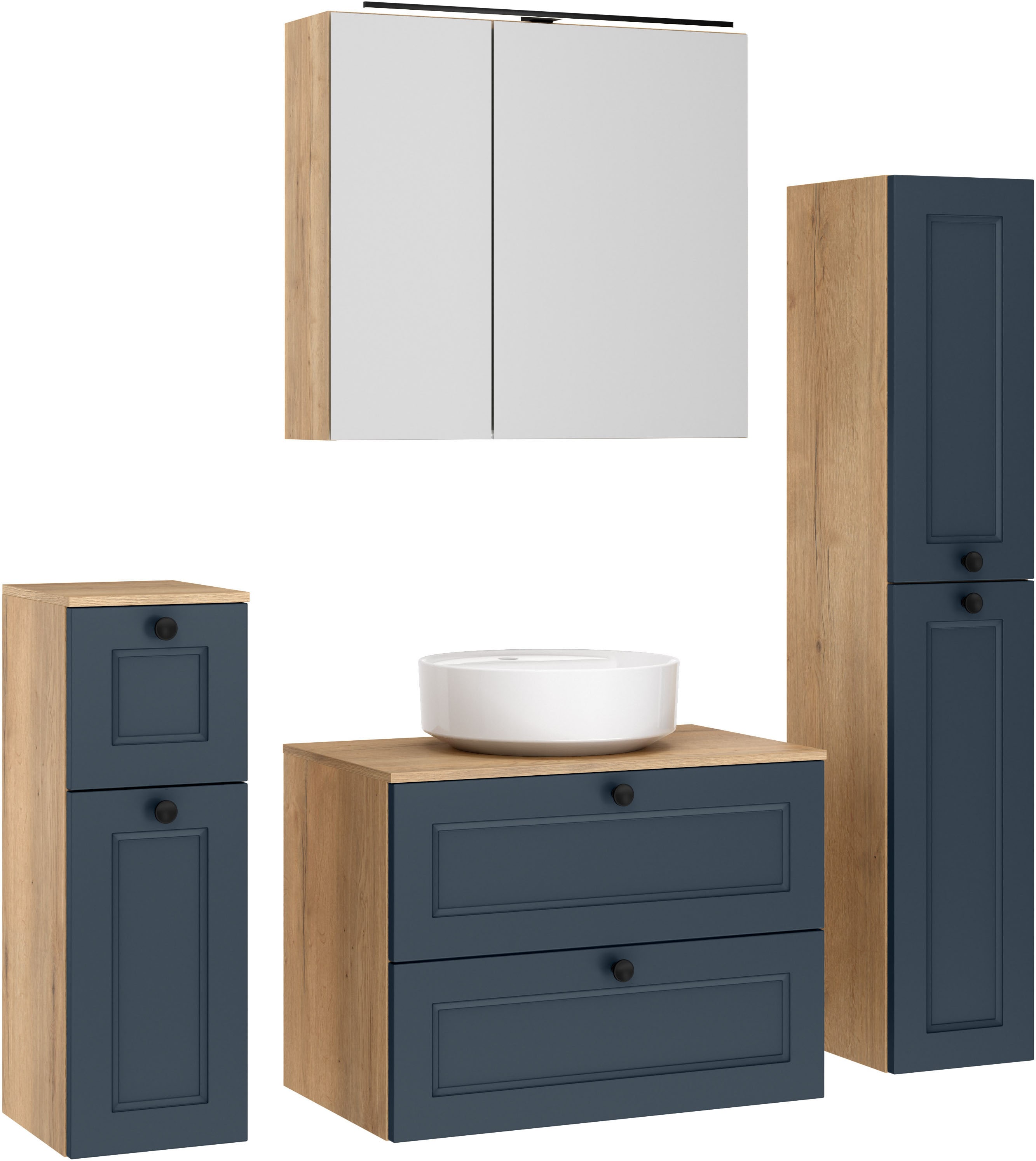 nobilia "Cascada" Set, inkl. Aufsatzwaschbecken und Spiegelschrank mit Beleuchtung, 4 Stk. tlg.