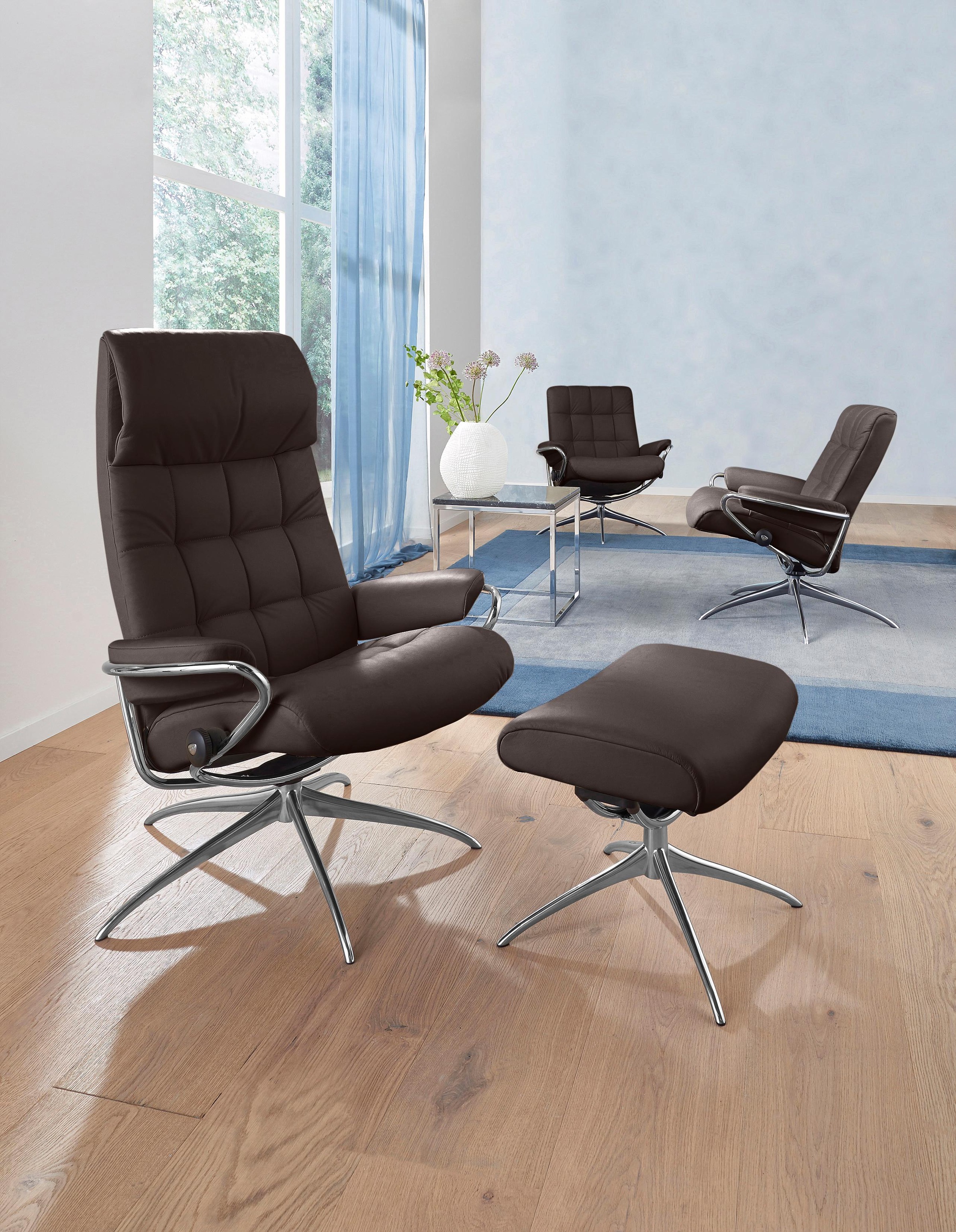 Stressless® Relaxsessel »London«, (Set, Relaxsessel mit Hocker), mit Hocker, High Back, mit Star Base, Gestell Chrom