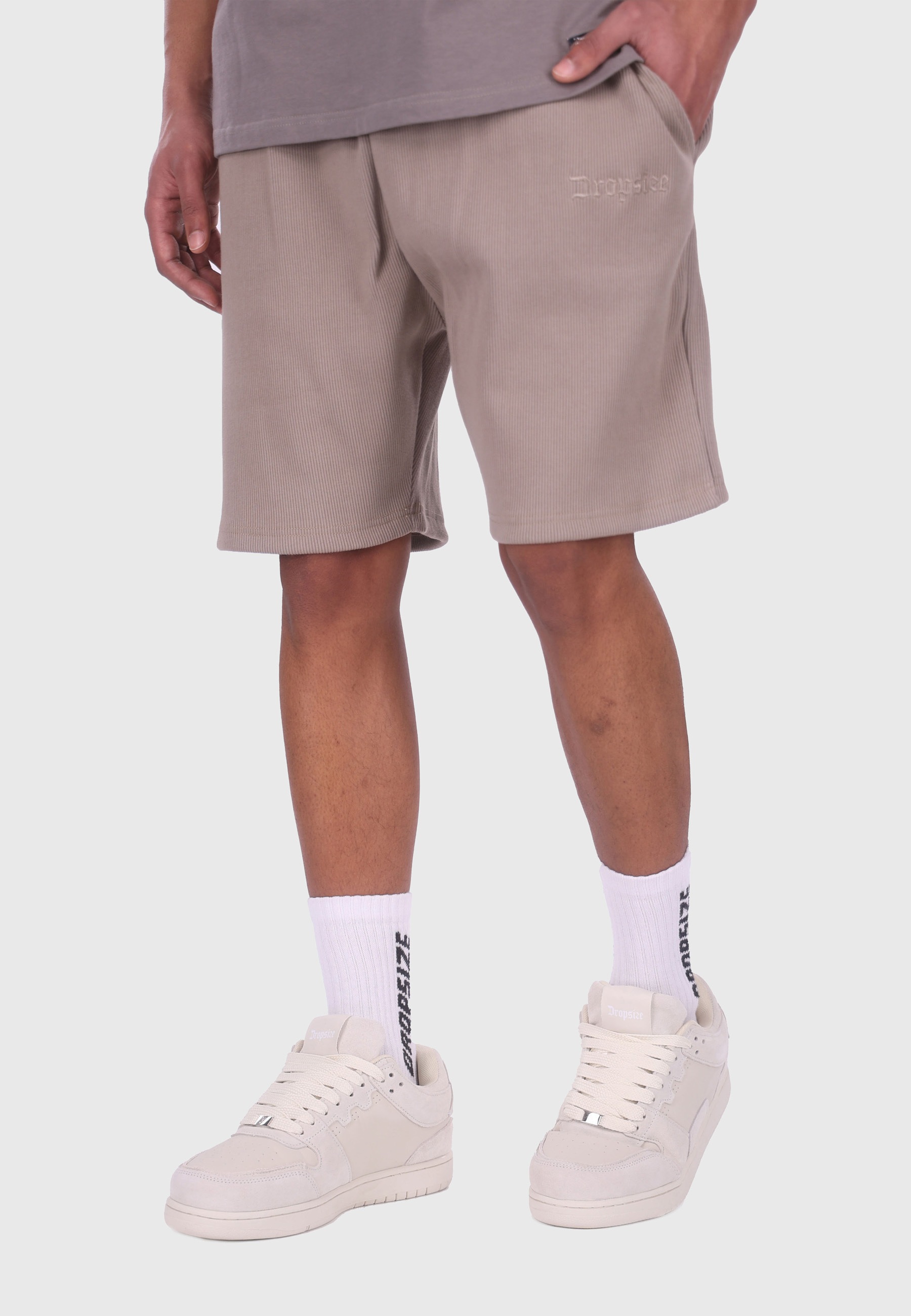 Dropsize Heavy Embo Rib Shorts Taupe Size L 3