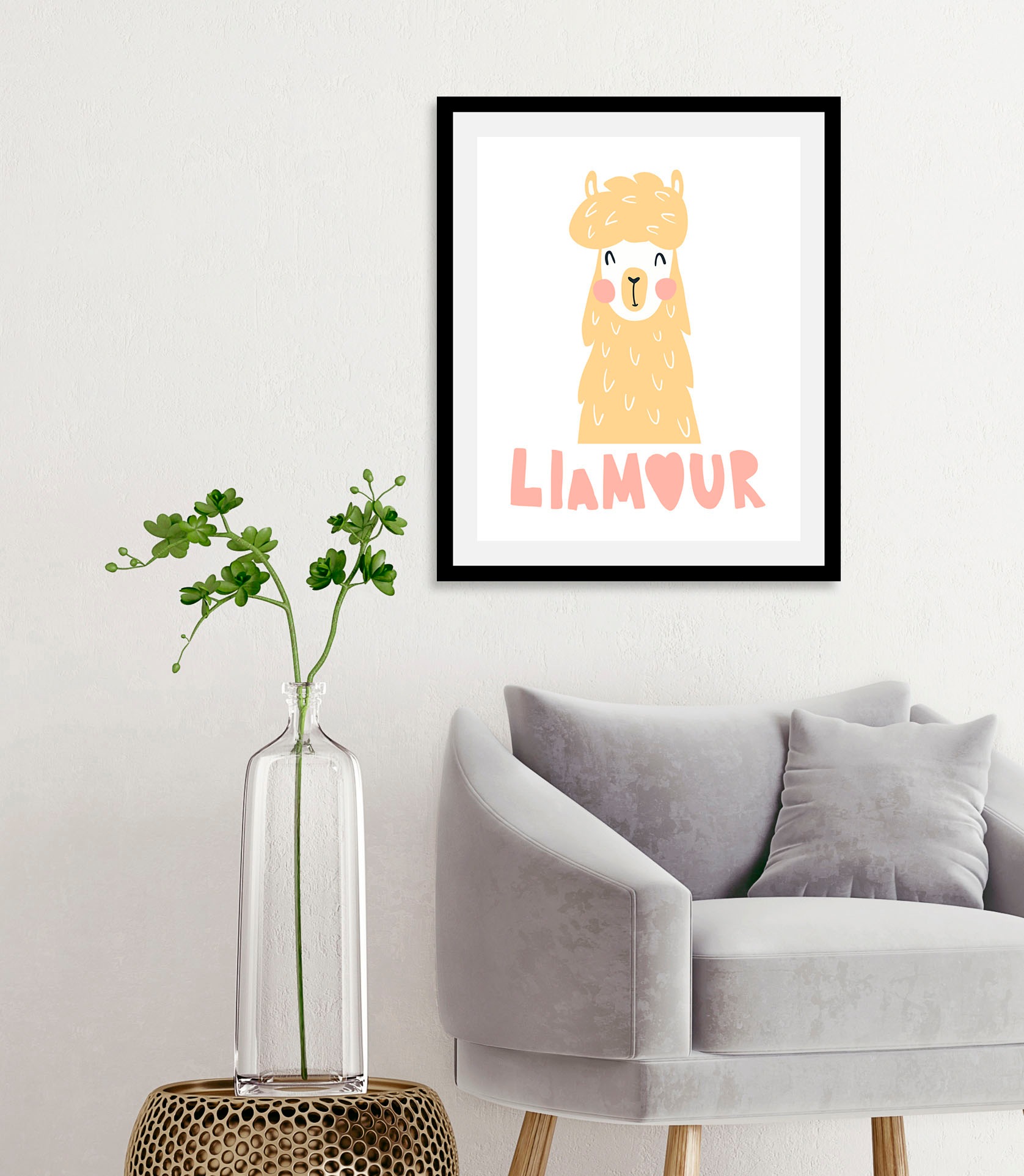 queence Bild "Llamour", Stadt-Liebessprüche-Schriftzug-Alpaka-Herz-Herzbild günstig online kaufen