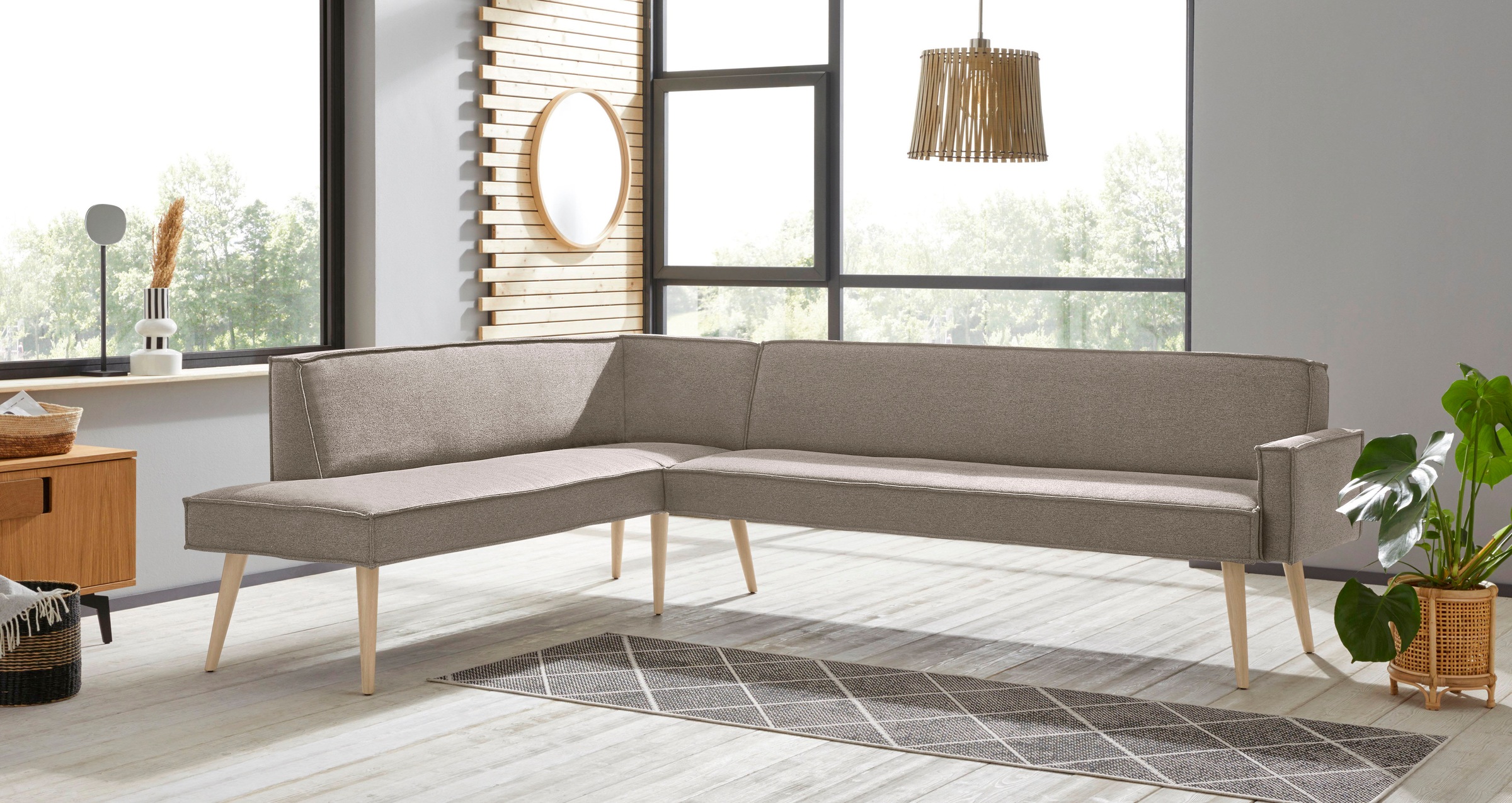 exxpo - sofa fashion Eckbank "Lungo, moderne Kedernaht, bequem und elegant, hoher Holzfuß", hochwertige Detailverarbeitu