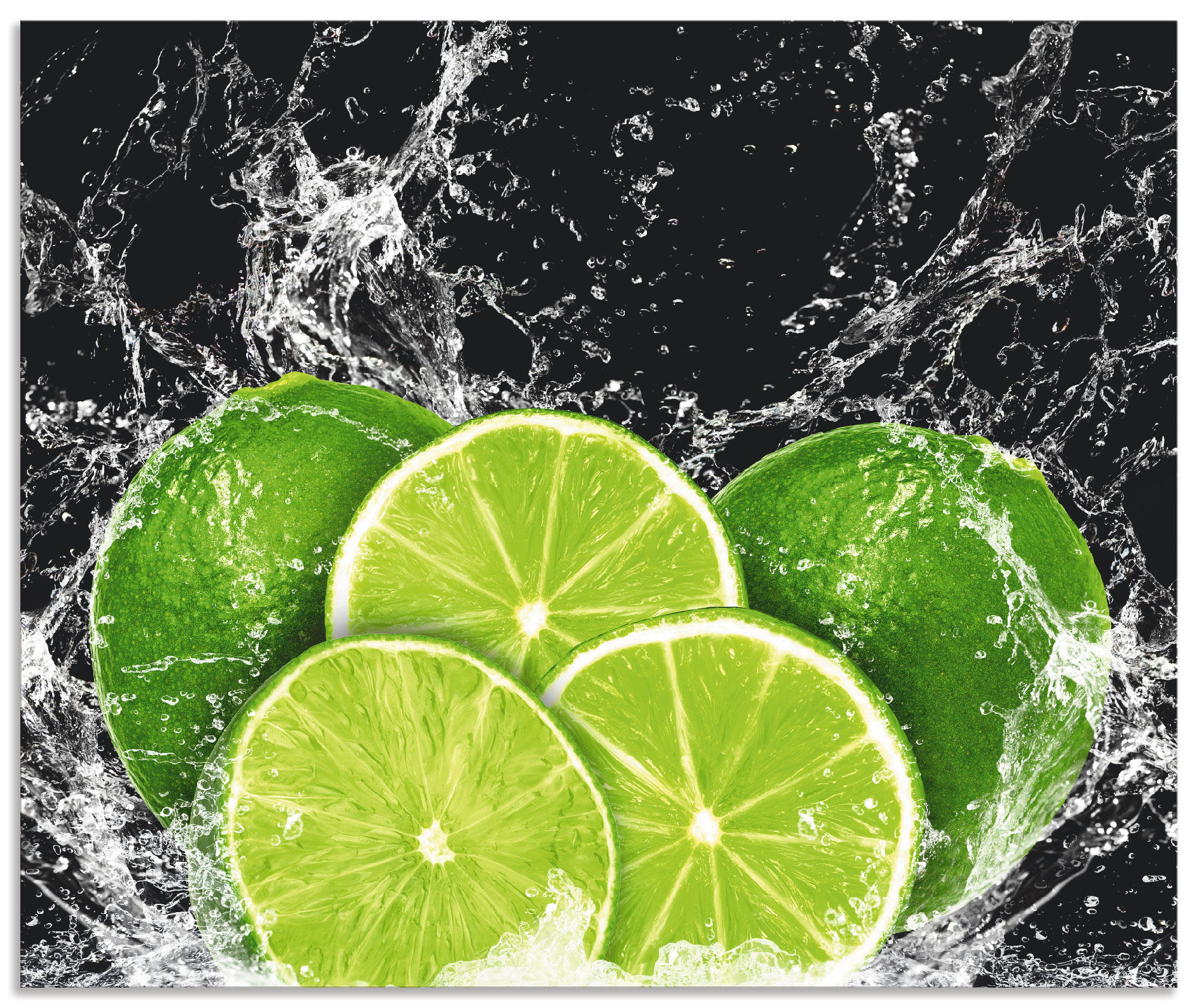 Küchenrückwand ARTLAND, B:60cm H:50cm, grün, Aluminium, Spritzschutzwände, "Limone mit Spritzwasser", Alu Spritzschutz mit Klebeband, einfache Montage