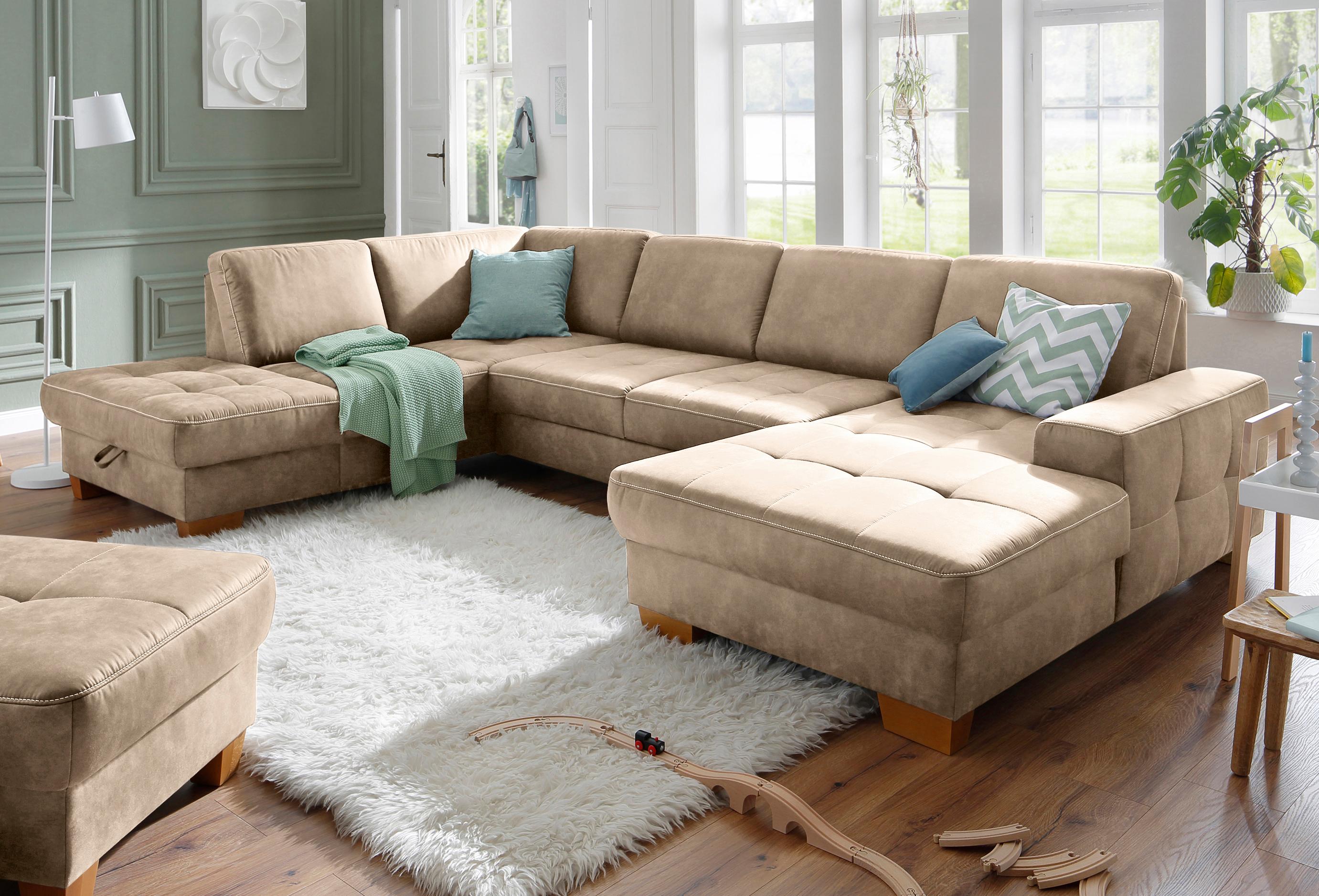 OTTO home Wohnlandschaft "Puccini U-Form" mit Federkern, Sitztiefenverstellung, Kontrastnaht