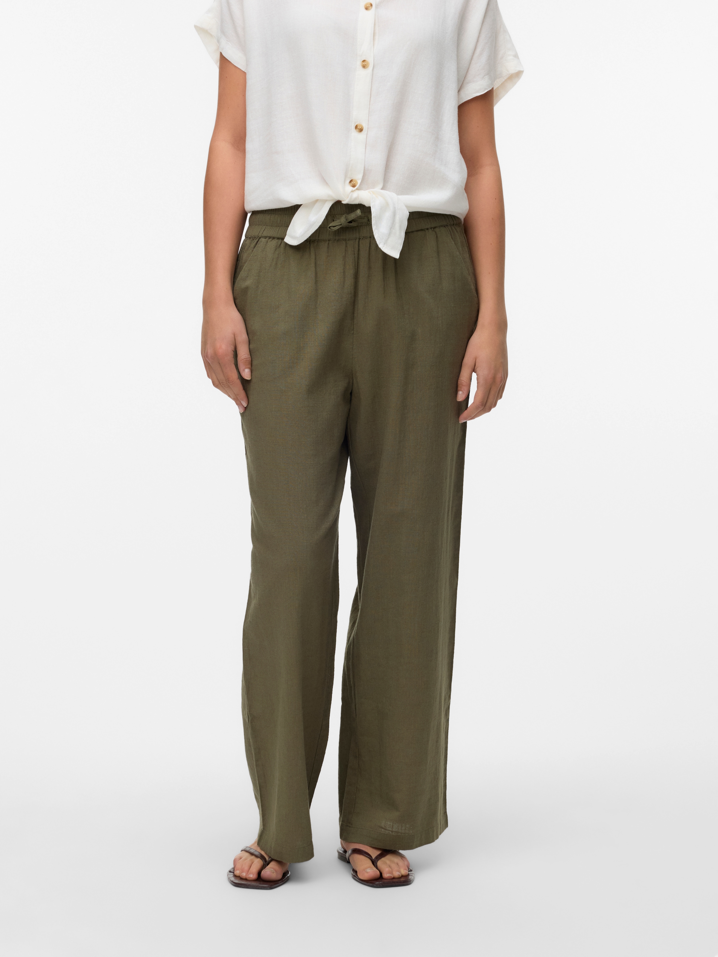 Vero Moda Schlupfhose "VMCAIA MW WIDE PANT WVN NOOS", mit Leinen günstig online kaufen