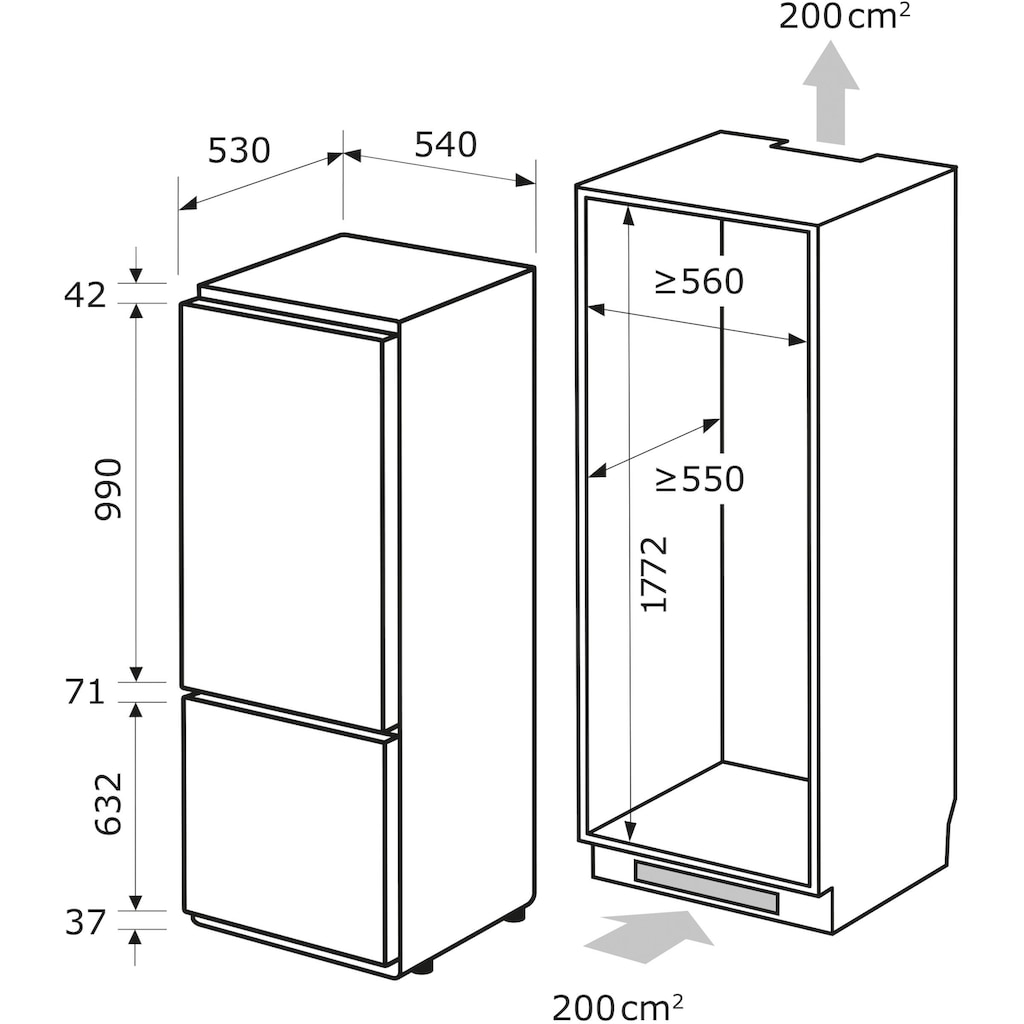 exquisit Einbaukühlgefrierkombination, EKGC270-70-NF-010E, 178,2 cm hoch, 54,0 cm breit