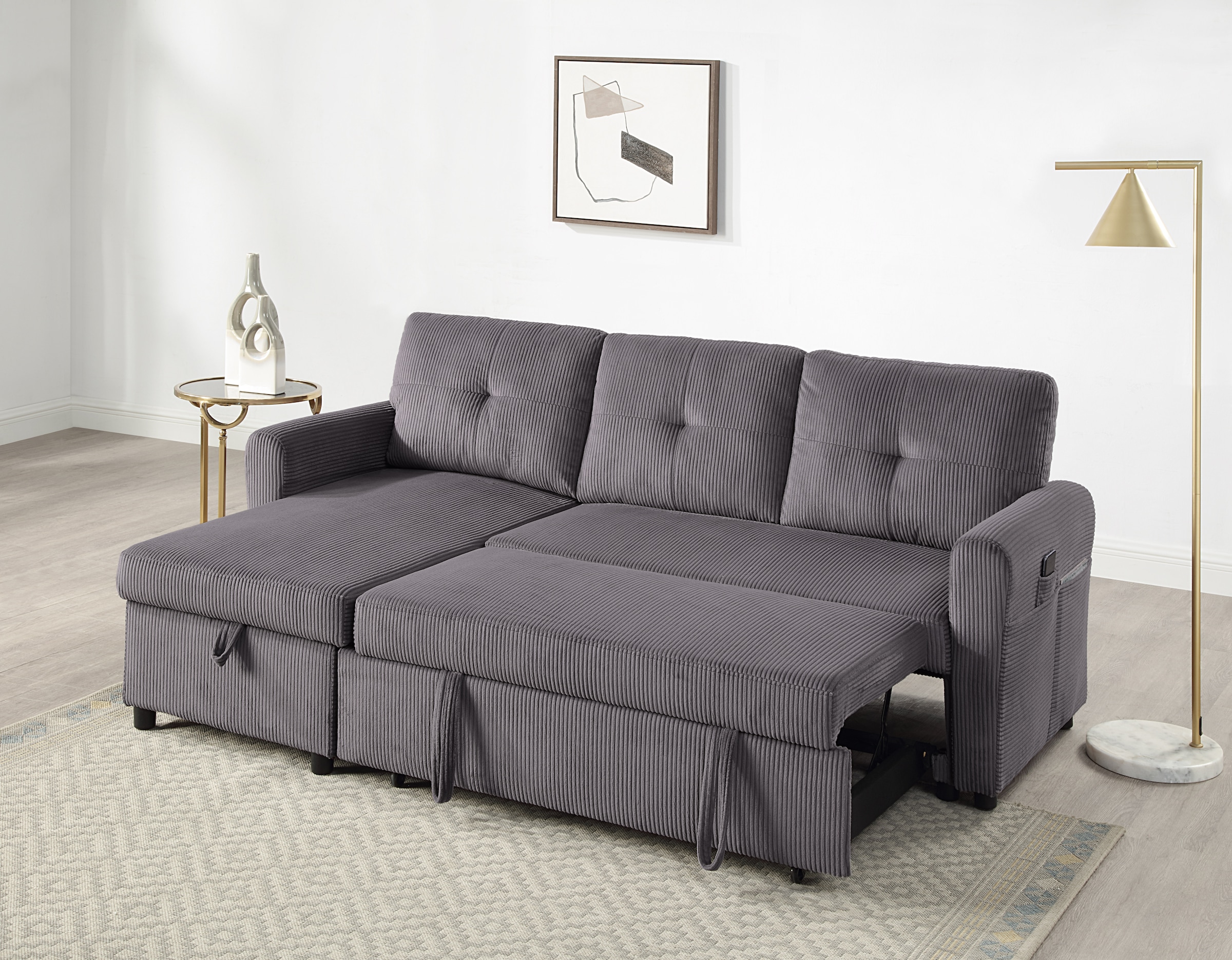 ATLANTIC home collection Ecksofa »Gustavo L-Form«, mit Schlaffunktion, Stauraum & seitlichen Taschen
