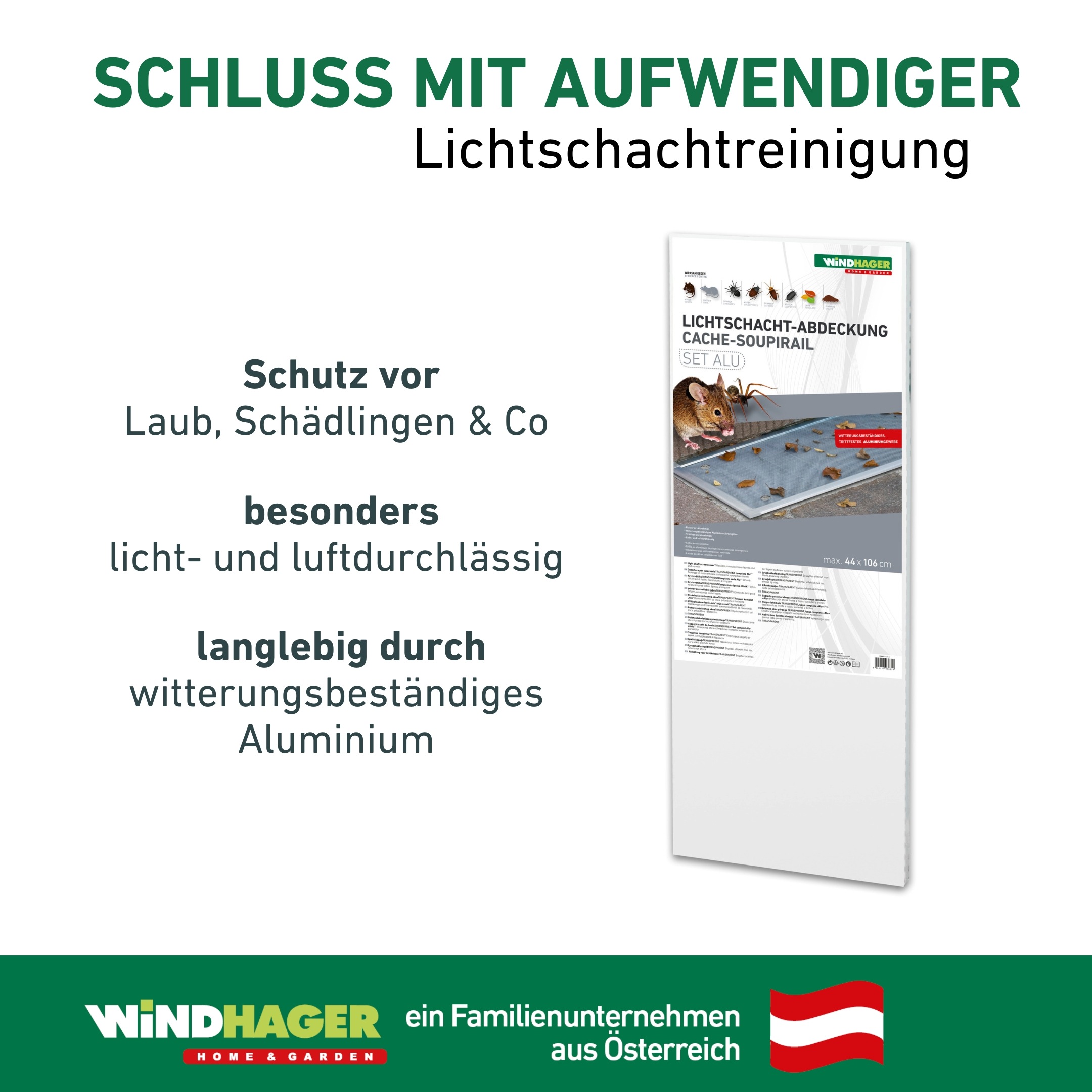Windhager Lichtschachtabdeckung »zuverlässiger Schutz vor Laub, Schädlingen, Kellerschacht Abdeckung« 1 Stk. tlg. individuell kürzbar, Rahmen und Gewebe aus Aluminium, 44 x 106 cm