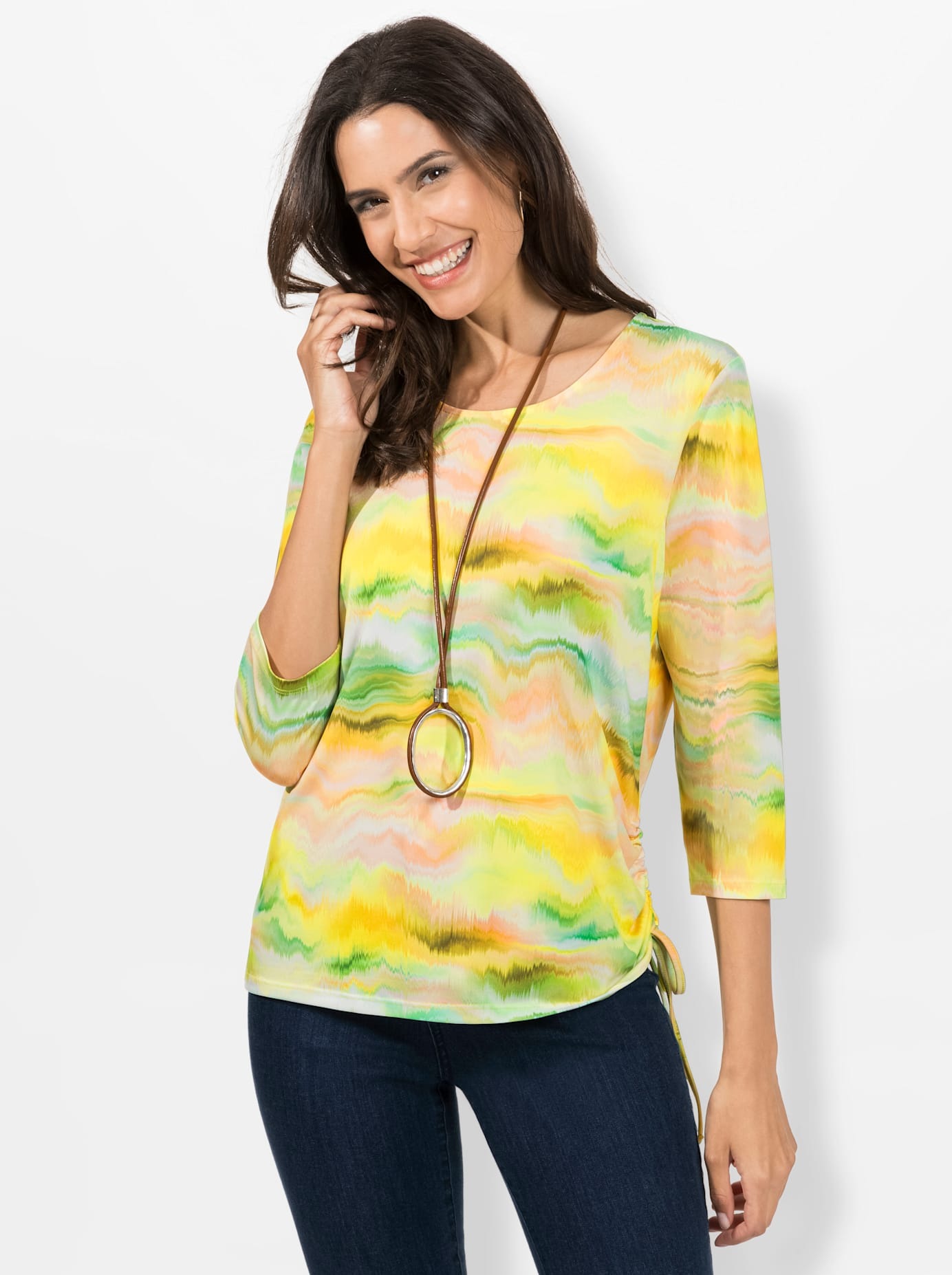 Print-Shirt INSPIRATIONEN "Shirt", Damen, Gr. 54, bunt (limone, puder, bedruckt), 95% Polyester, 5% Elasthan, bedruckt, gemustert, mehrfarbig, Rundhals, Shirts