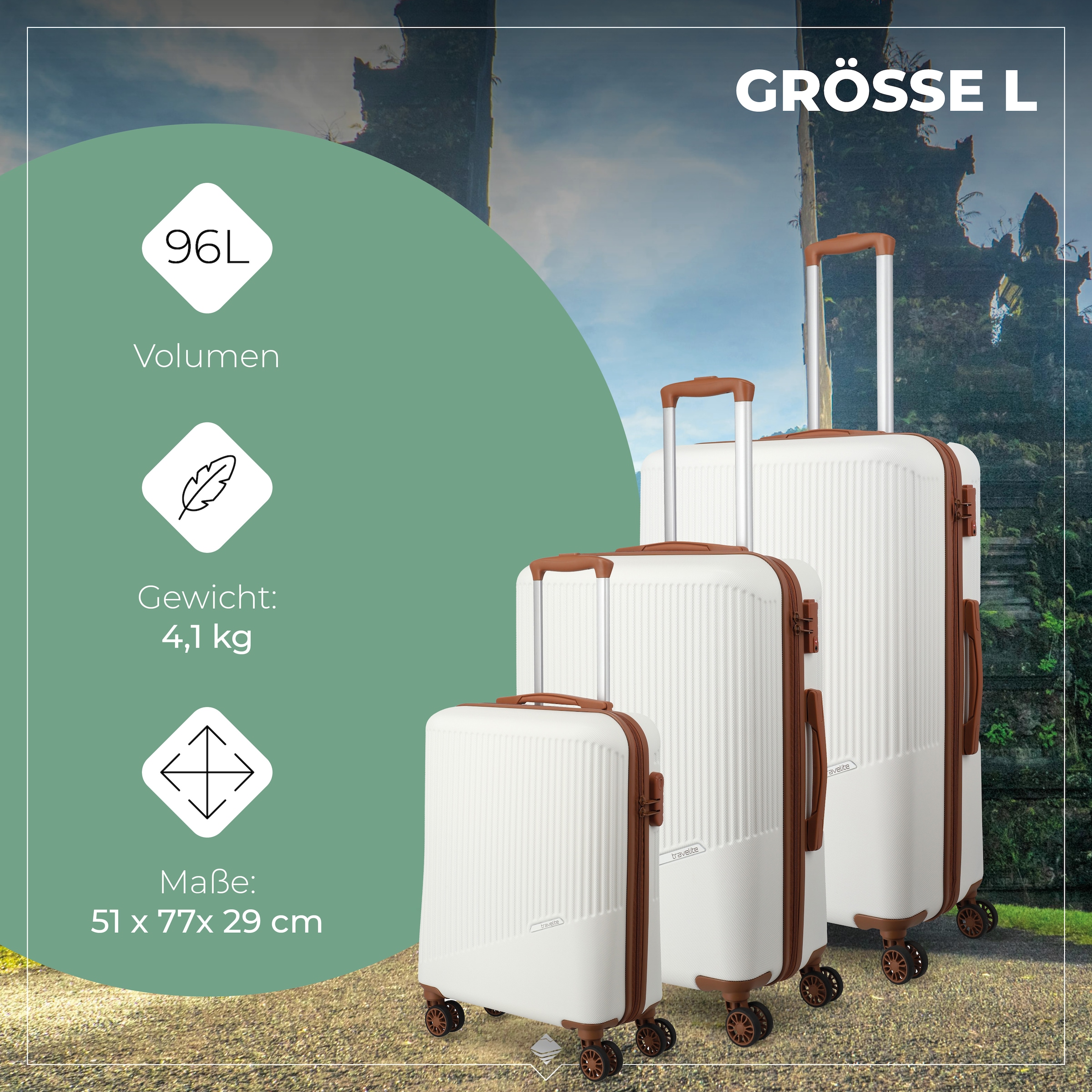 travelite Trolleyset »BALI 4w L/M/S«, (Set, 3 tlg., Hartschalen Trolley Set), Kofferset Reisegepäck Reisekoffer Hartschallenkoffer TSA Schloss