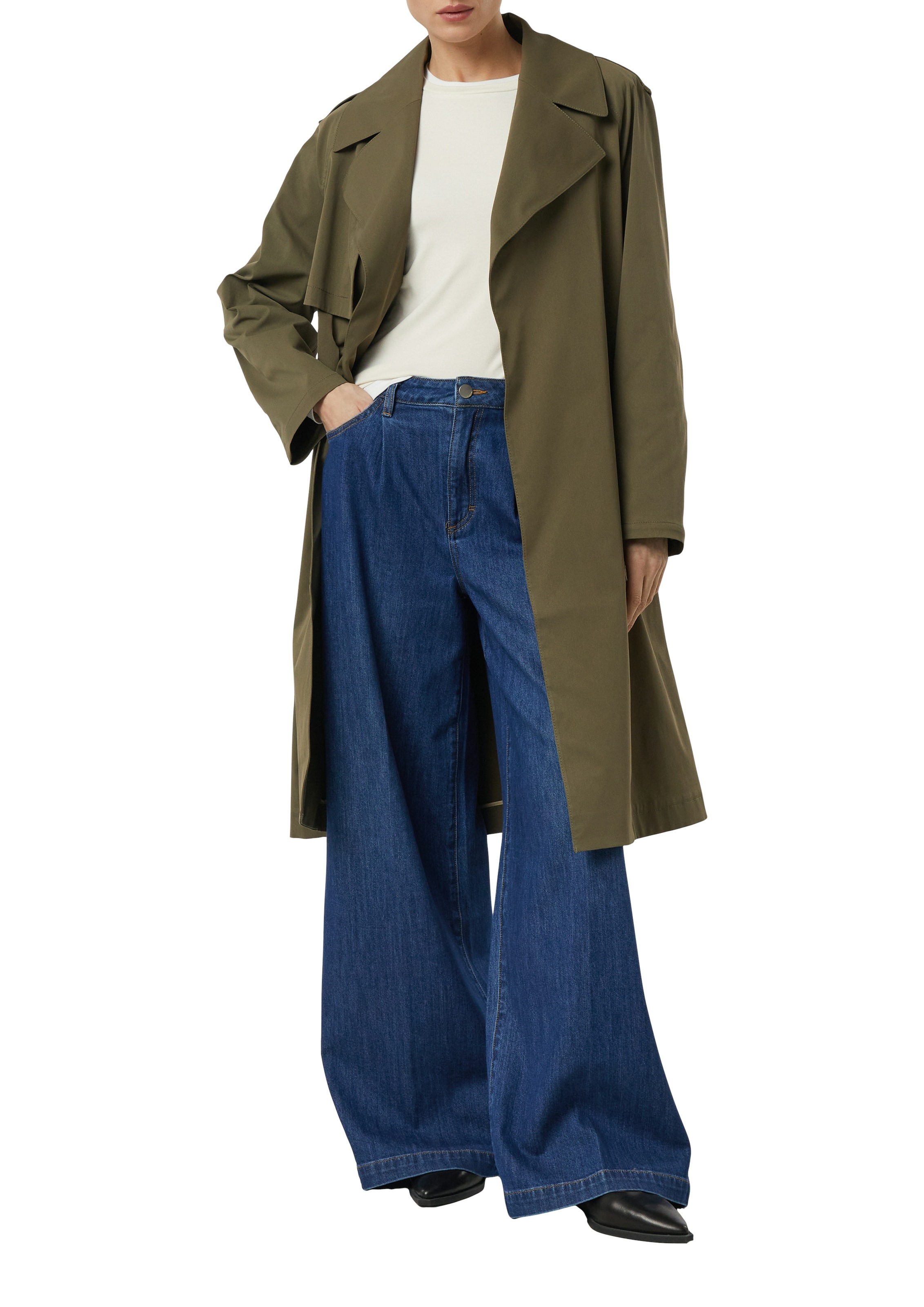 Trenchcoat COMMA, Damen, Gr. S (36), sea turtle, Web, Obermaterial: 100% Polyester. Futter: 55% Polyester, 45% Viskose, unifarben, normal 3/4-Länge, tiefer V-Ausschnitt, Mäntel, mit Bindegürtel 2