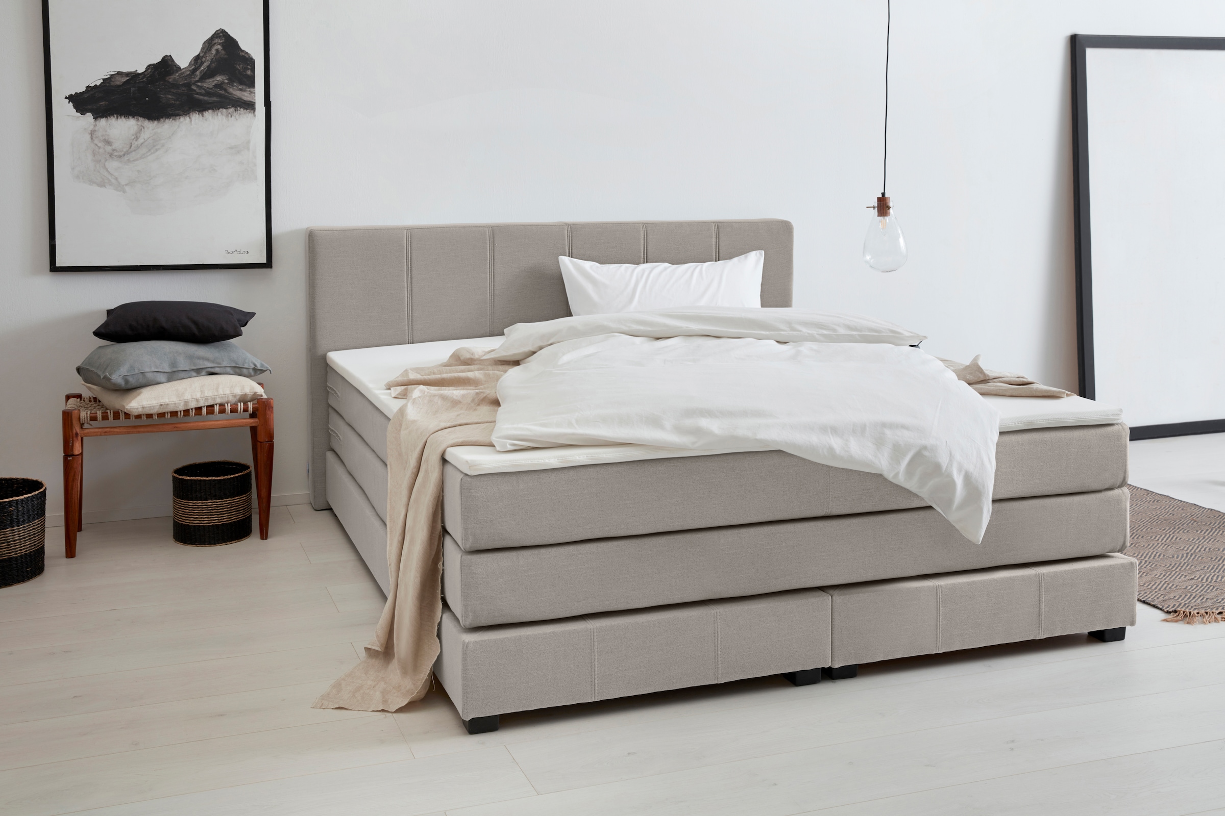 OTTO products Boxspringbett »Peetu«, Taschenfederkern-Matratze, in 4 Breiten und 4 Farben, incl. Topper