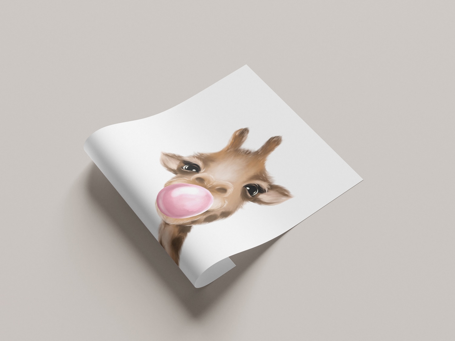 Lüttenhütt Bild mit Rahmen »oder Poster, Giraffe mit Kaugummi in Rosa«, Fantasy-Giraffe-Giraffen Bilder-Tiere, (1 St.), HD Premium Druck