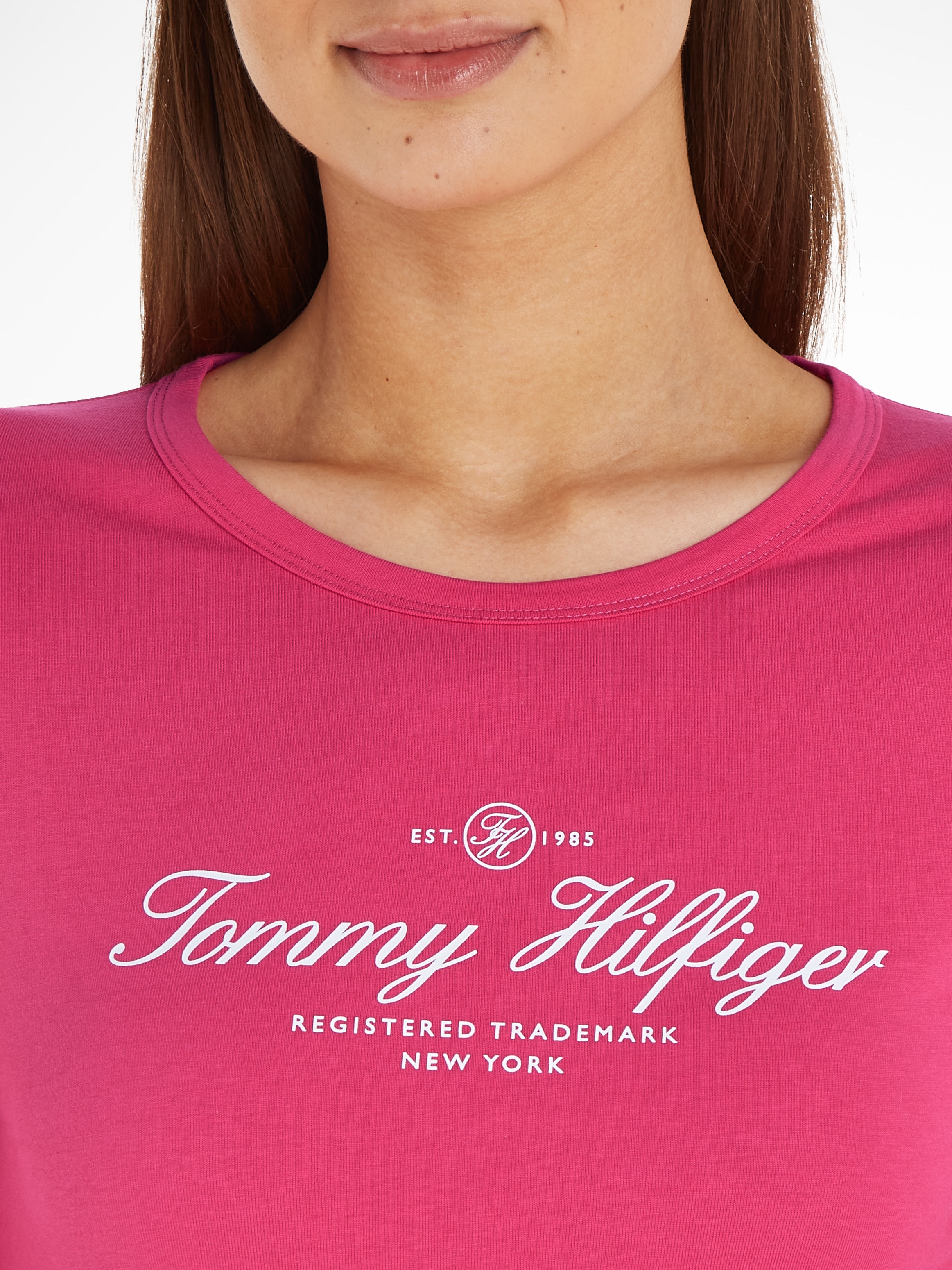 bestellen Hilfiger SIGNATURE Signature NK »SLIM mit Tommy Tommy online Langarmshirt BAUR OPEN Hilfiger 3/4SLV«, Logo-Schriftzug |