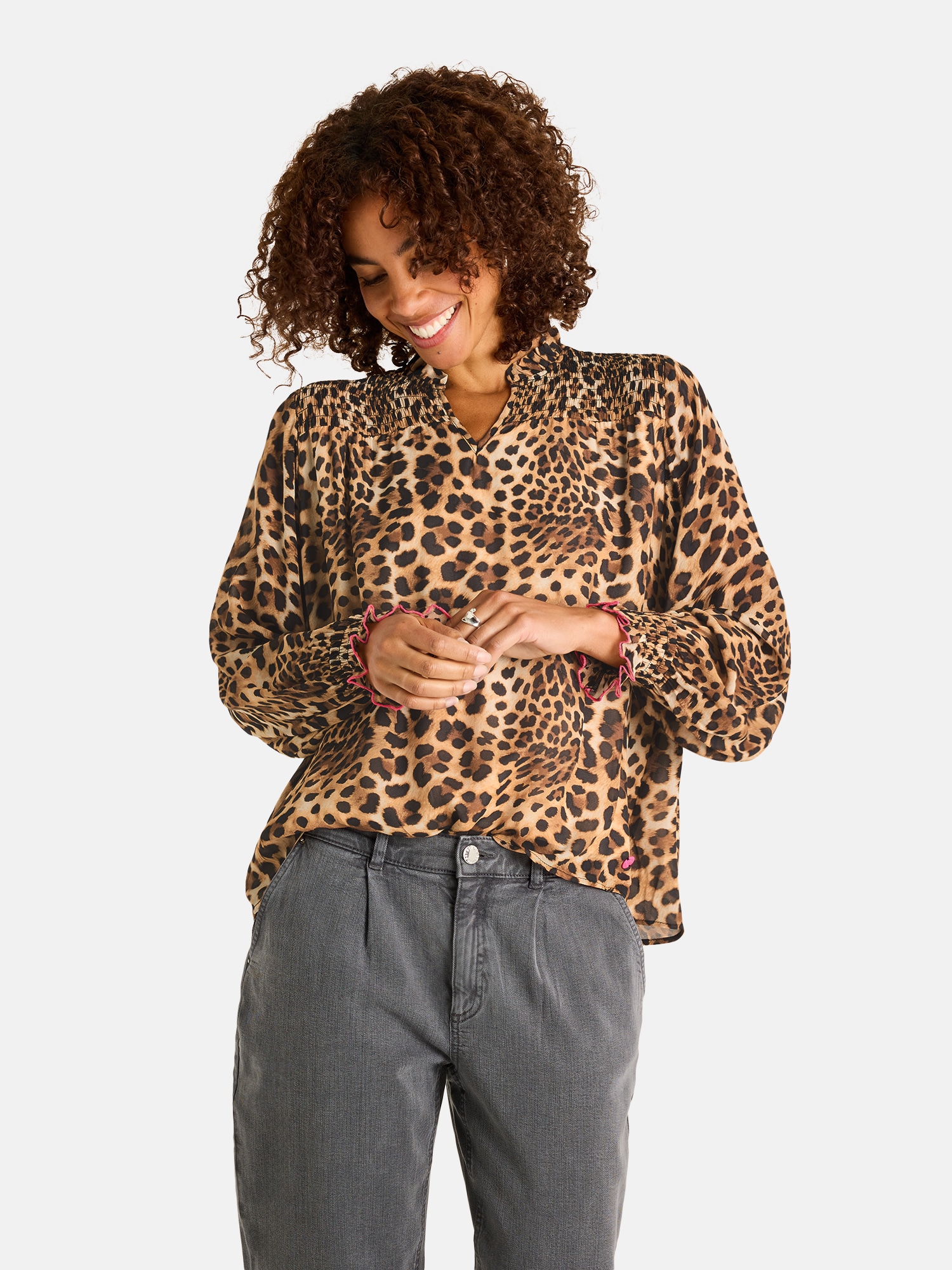Lieblingsstück Schlupfbluse "MimiL" mit Animal-Print, gesmokte Details