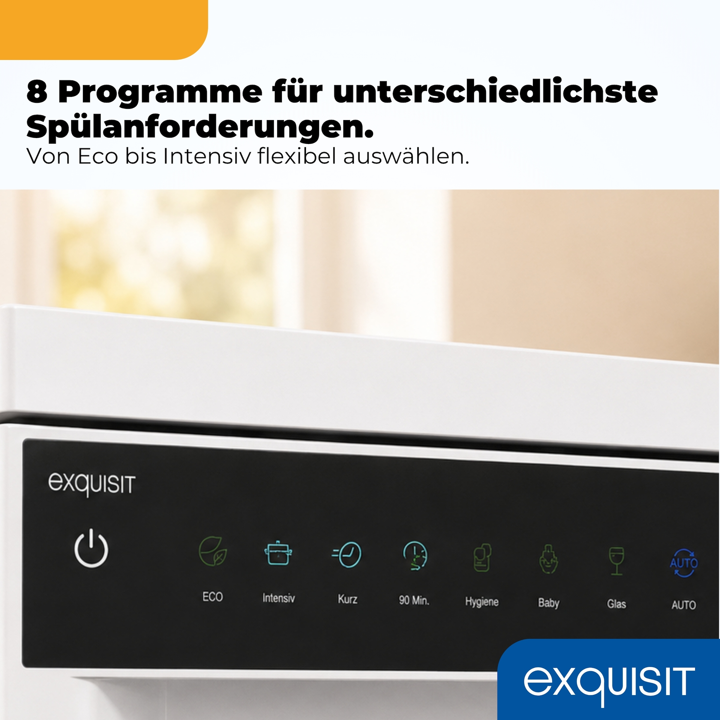 exquisit Standgeschirrspüler 9316 »GSP9316-450C weiss« 10,9 l 16 tlg. Maßgedecke 16 Maßgedecke, 8 Programme, Besteckschublade, Auto Door Open, AquaStop