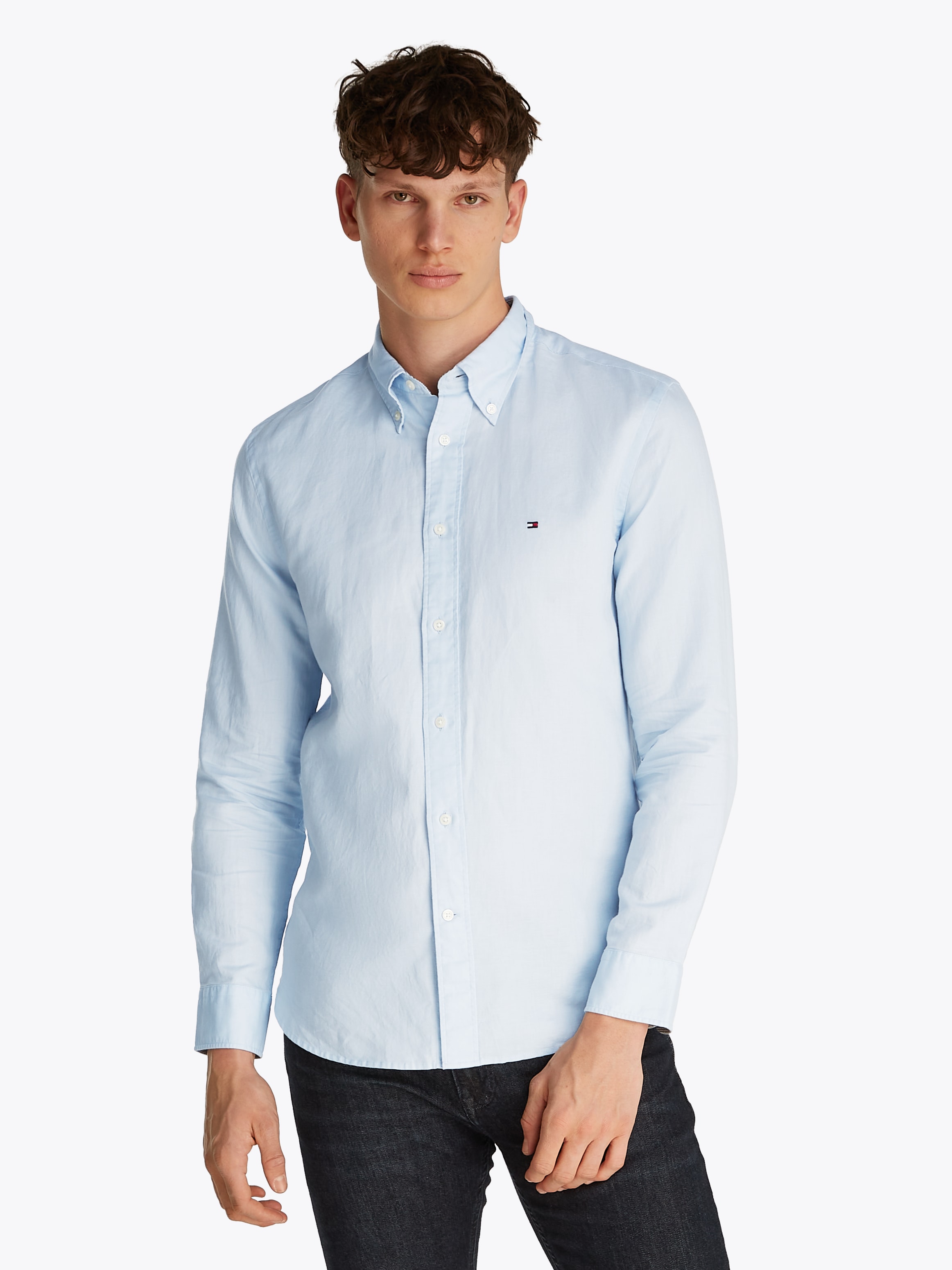 Tommy Hilfiger Langarmhemd »LINEN BLEND SOLID RF SHIRT«, mit Button-down-Kragen