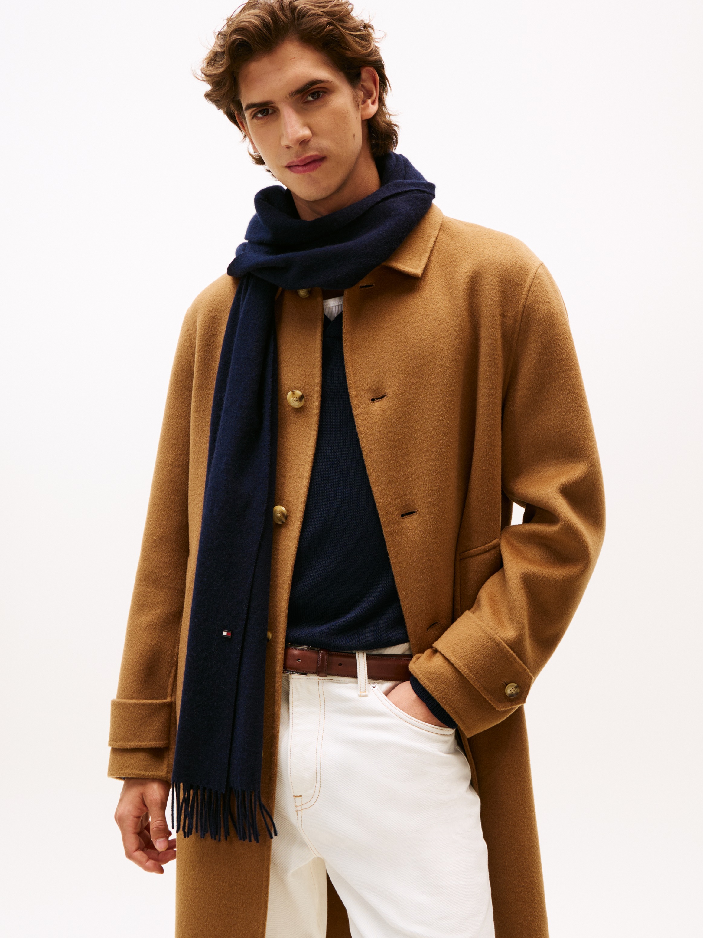 Tommy Hilfiger Schal »TH FLAG CASHMERE«, unifarben, mit Fransenabschluss