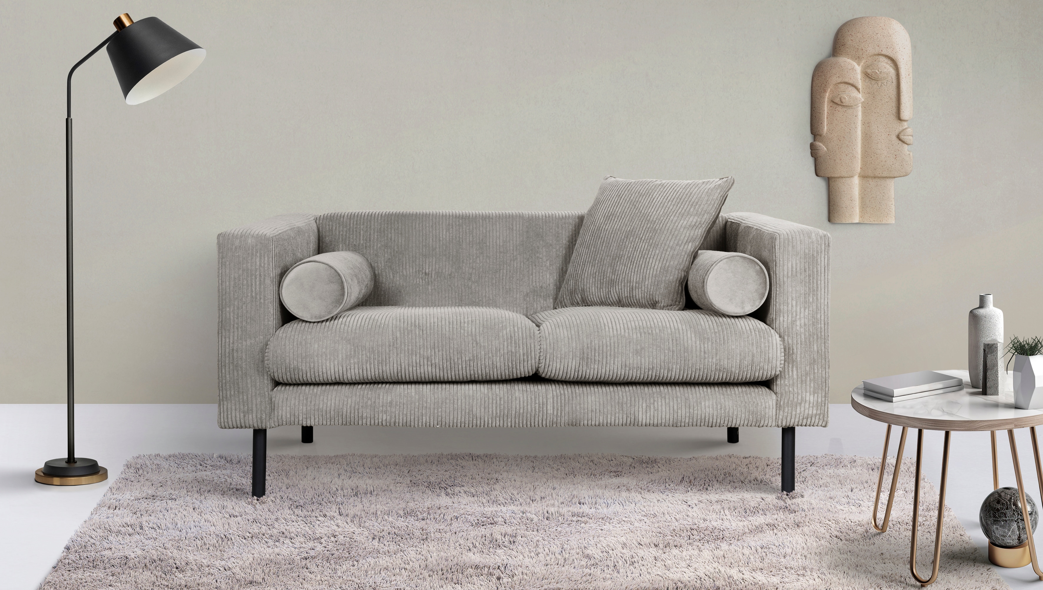 Home affaire 2-Sitzer "Lillibeth Designsofa mit Wellenunterfederung, Maße B/T/H: 155/74/83 cm" Zierkissen als Wendekissen, in Samtoptik oder Cord